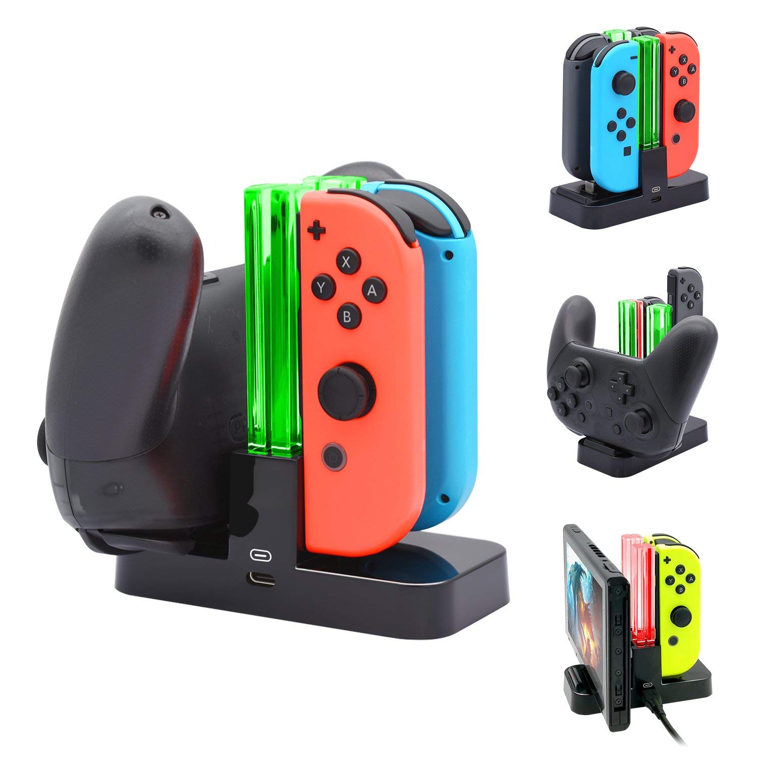 navor Controller Dock Stand - Joy-Con Charger Dock For Nintendo Switch Gaming Controllers - Charging Dock for Joy-con and Pro Controller with Type C Cable - Docking Joycon Station