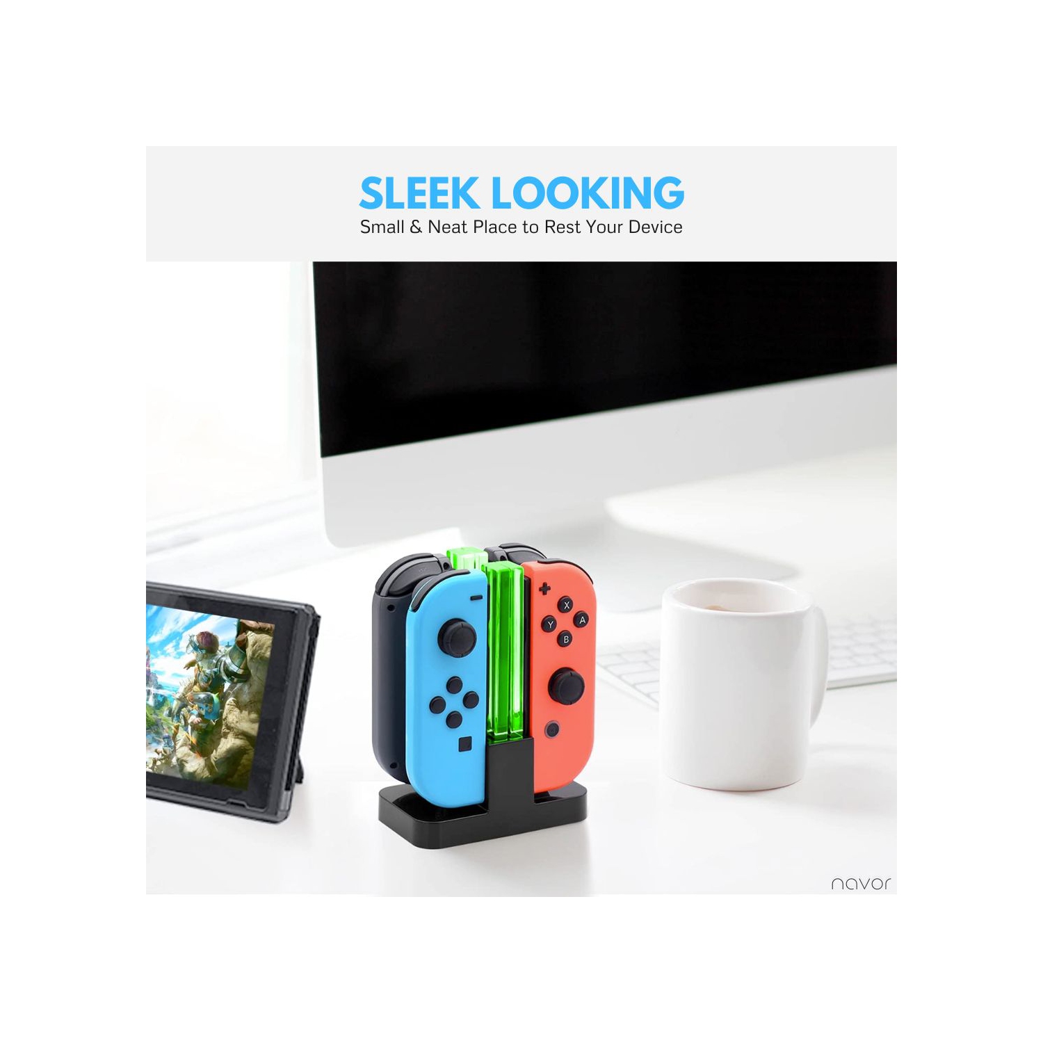 Station de recharge rapide améliorée 2022 pour manette Pro, Joy-Con et Nintendo Switch avec indicateur de recharge et câble de recharge USB de type C.