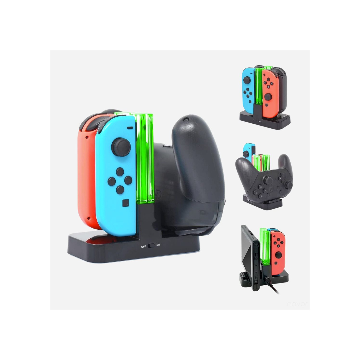 Station de recharge rapide améliorée 2022 pour manette Pro, Joy-Con et Nintendo Switch avec indicateur de recharge et câble de recharge USB de type C.