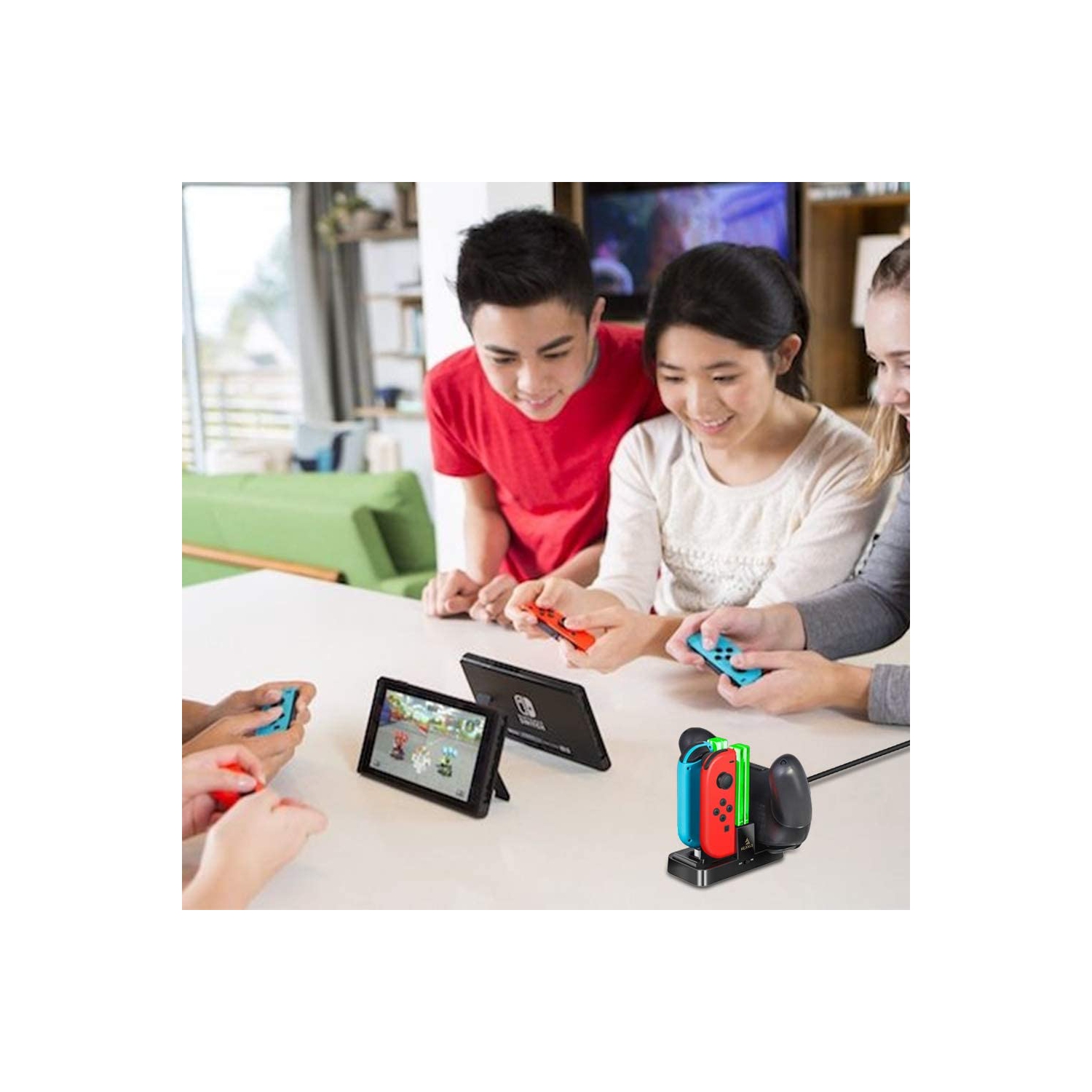 Station de recharge rapide améliorée 2022 pour manette Pro, Joy-Con et Nintendo Switch avec indicateur de recharge et câble de recharge USB de type C.