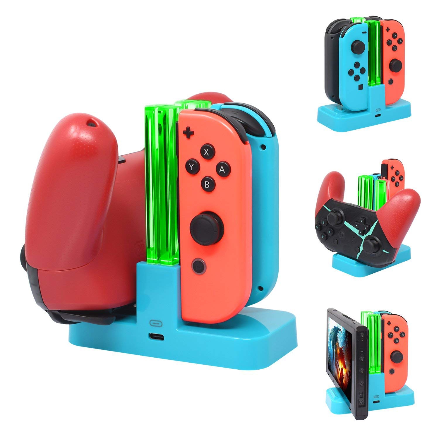 Pro Controller and Joy-Con Charging Dock for Nintendo Switch with Charging Indicator and Type C Charging Cable