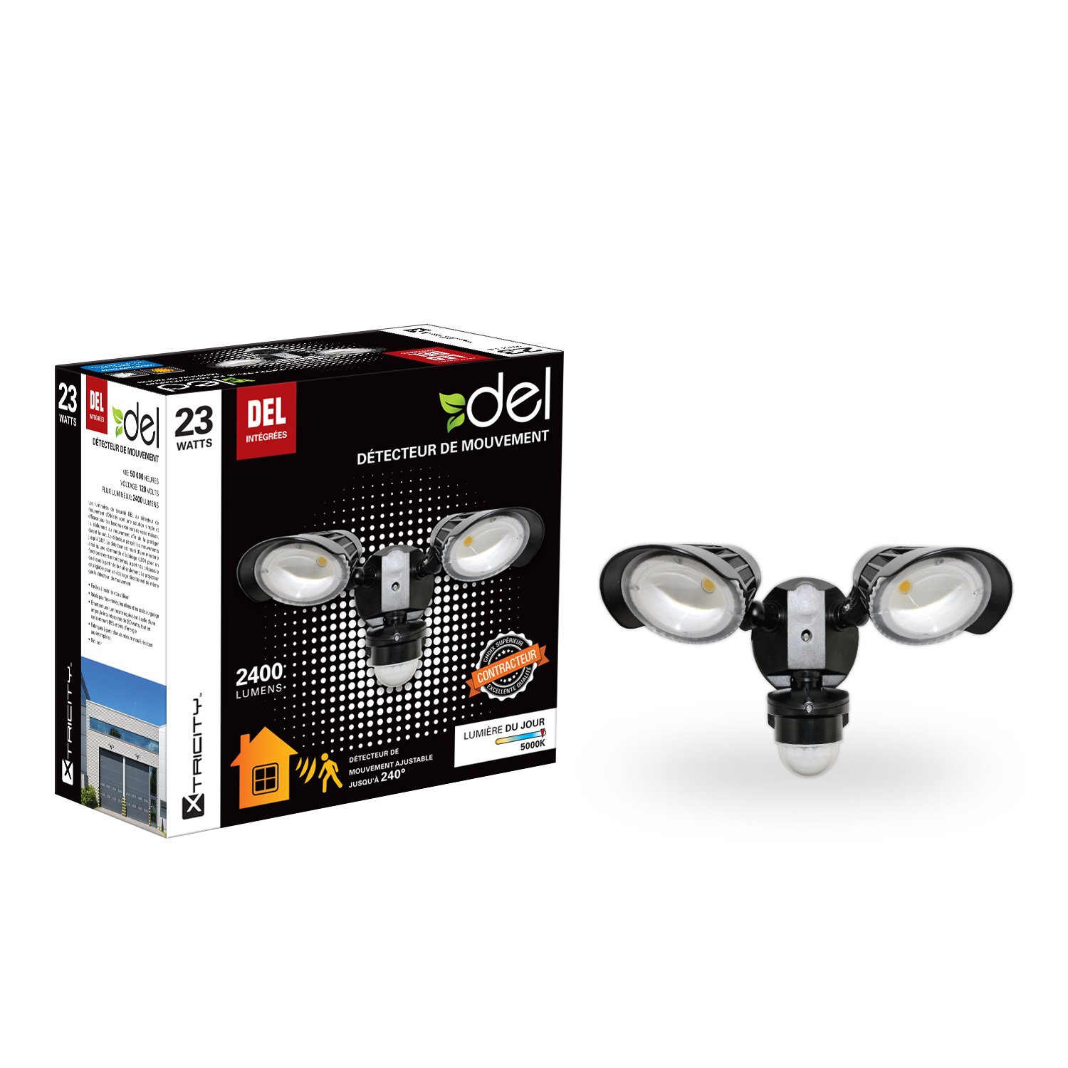 Capteur de mouvement à DEL Xcentricité 2 têtes 23 W/5000 k/2400 L noir