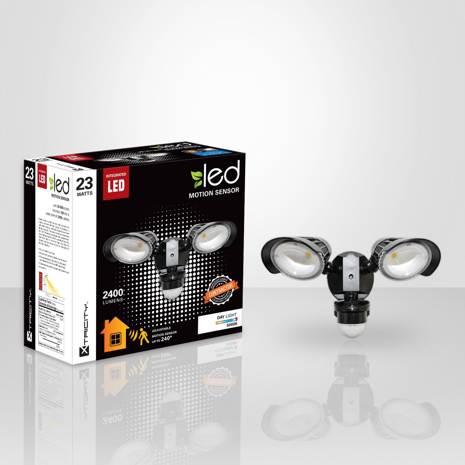 Capteur de mouvement à DEL Xcentricité 2 têtes 23 W/5000 k/2400 L noir