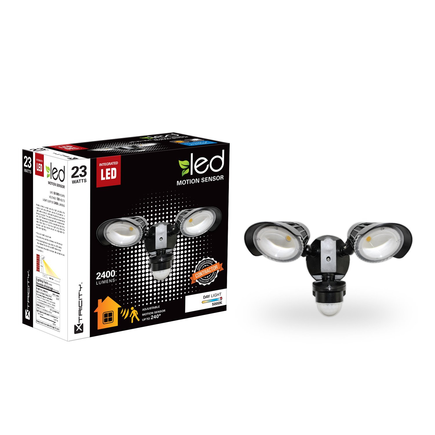 Capteur de mouvement à DEL Xcentricité 2 têtes 23 W/5000 k/2400 L noir