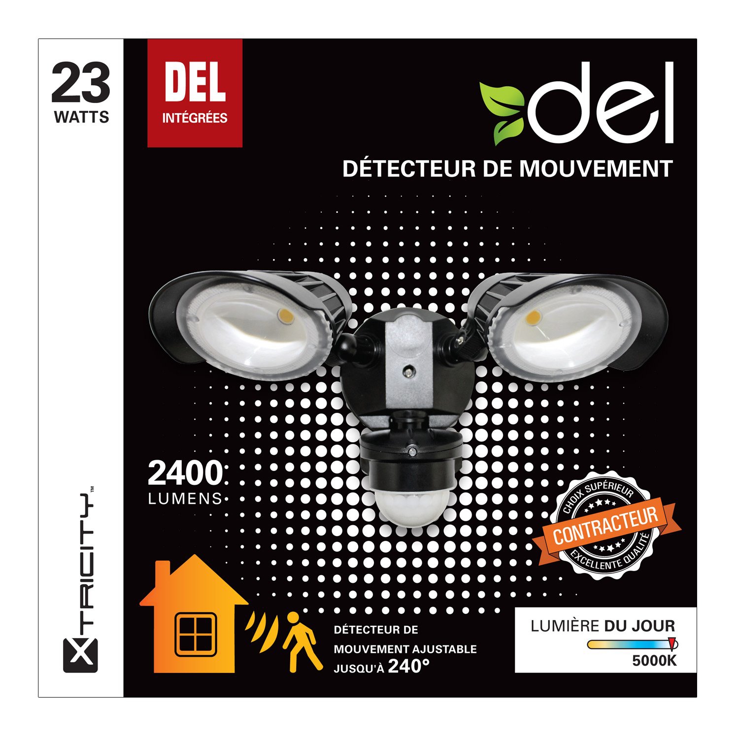 Capteur de mouvement à DEL Xcentricité 2 têtes 23 W/5000 k/2400 L noir