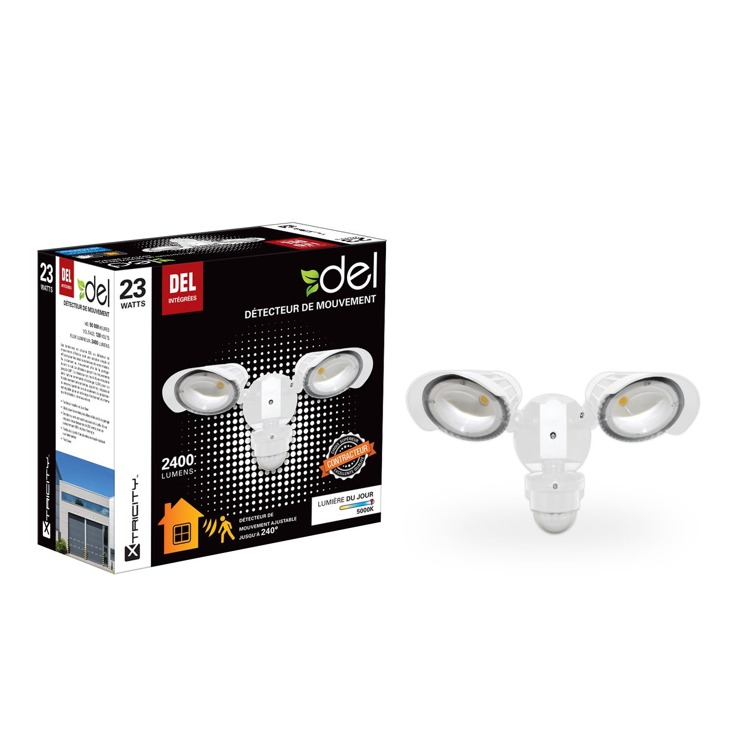 Xtricity Detecteur de Mouvement 2 tetes DEL 23w 5000k 2400l Blanc