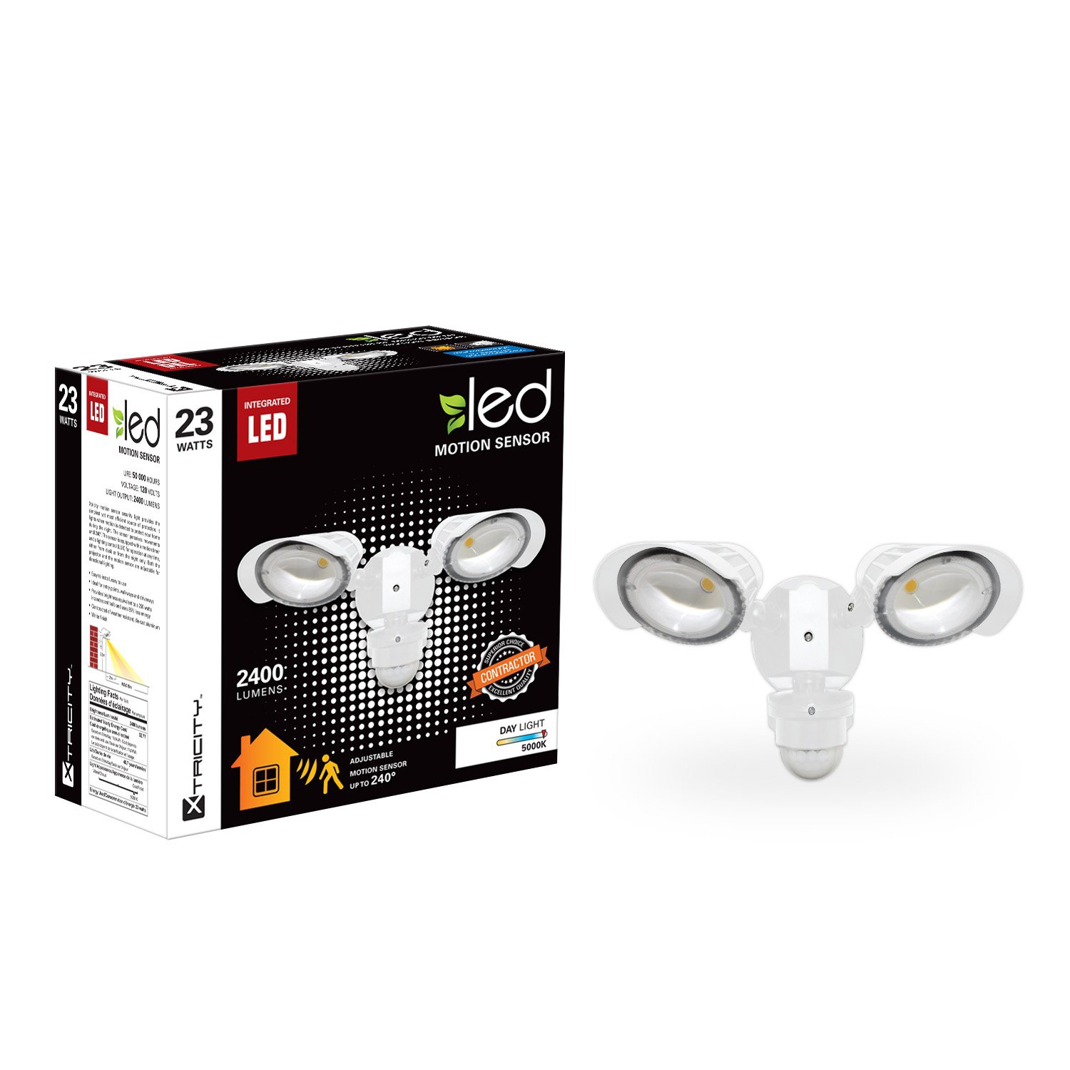 Xtricity Detecteur de Mouvement 2 tetes DEL 23w 5000k 2400l Blanc