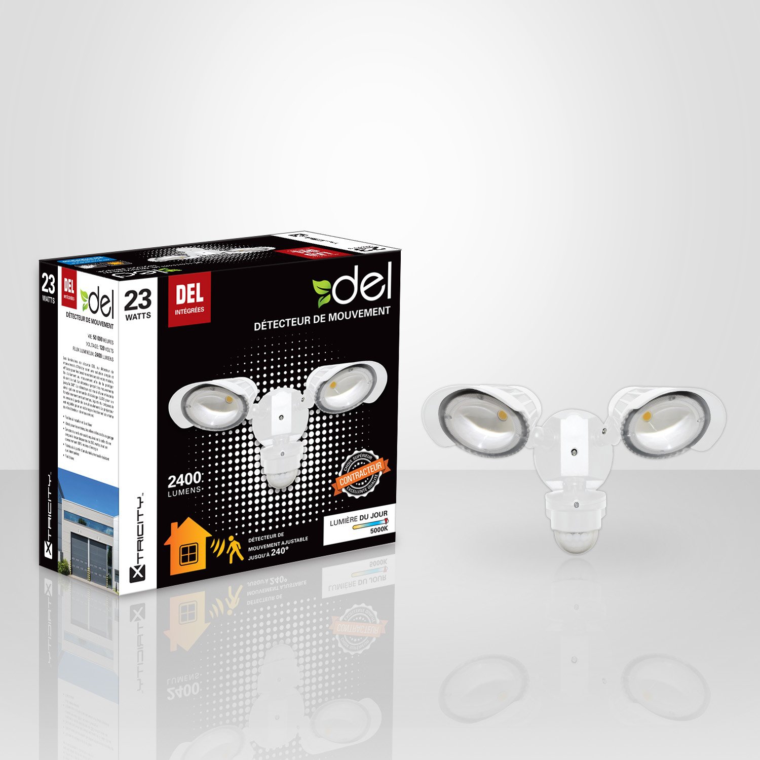 Xtricity Detecteur de Mouvement 2 tetes DEL 23w 5000k 2400l Blanc