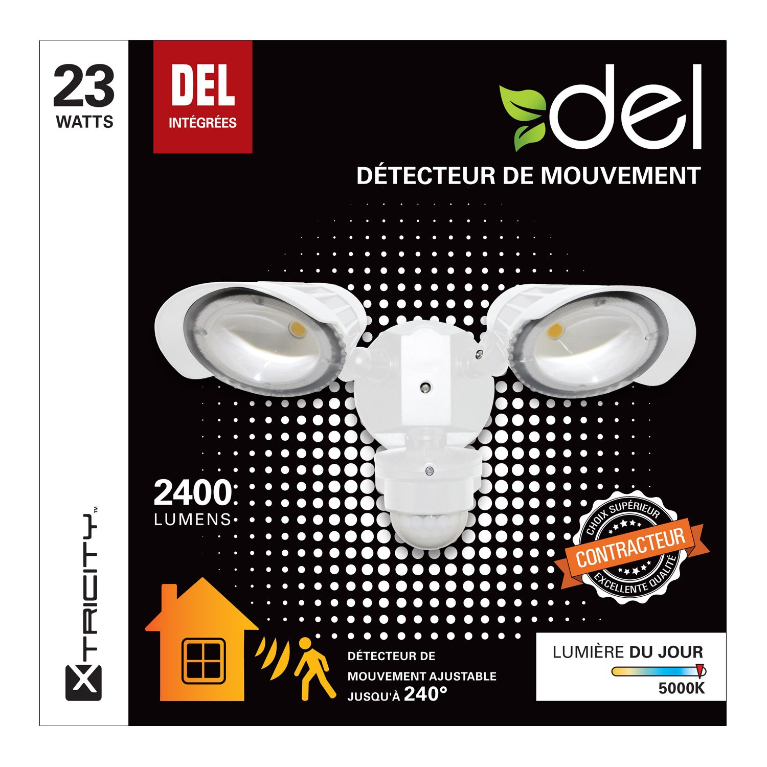 Xtricity Detecteur de Mouvement 2 tetes DEL 23w 5000k 2400l Blanc