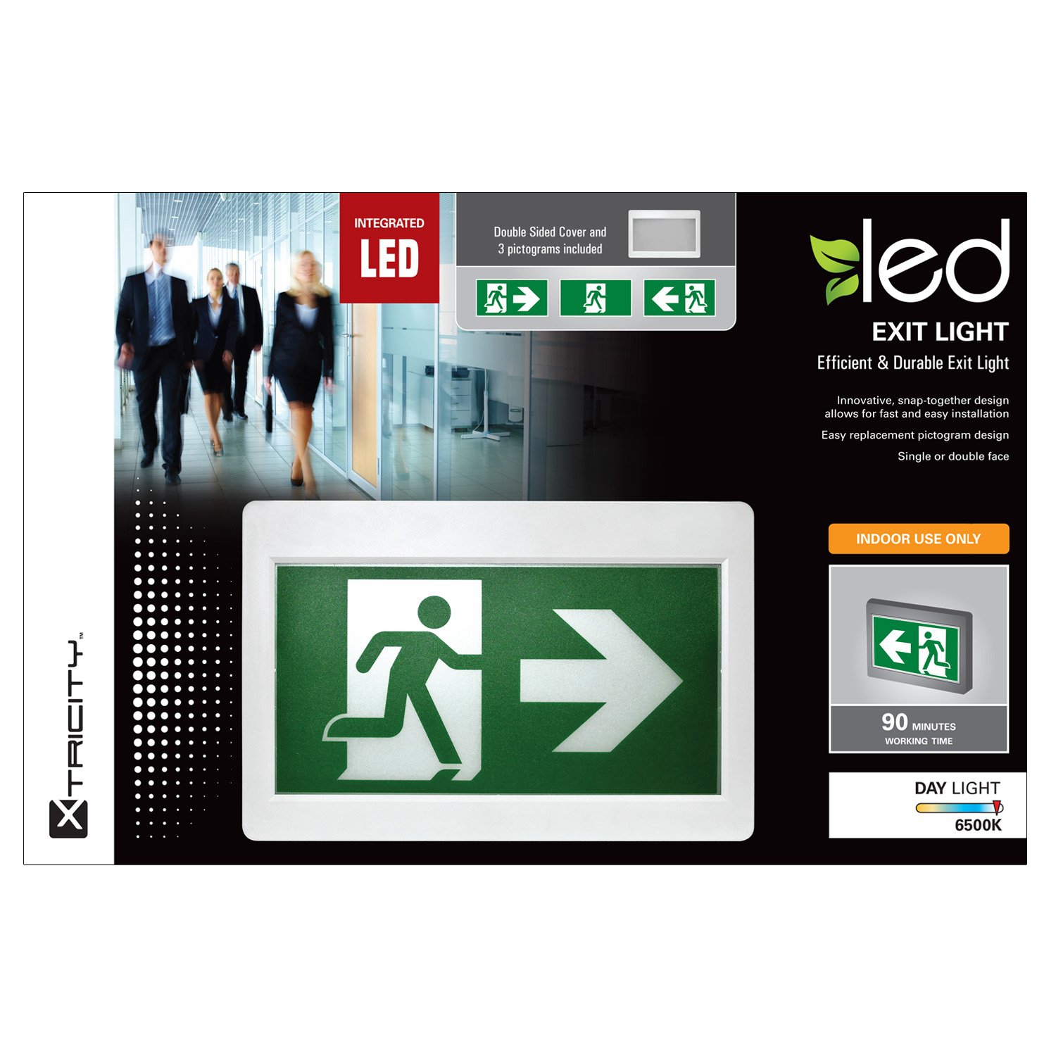 Xtricity LED emergency exit light with 3 pictograms