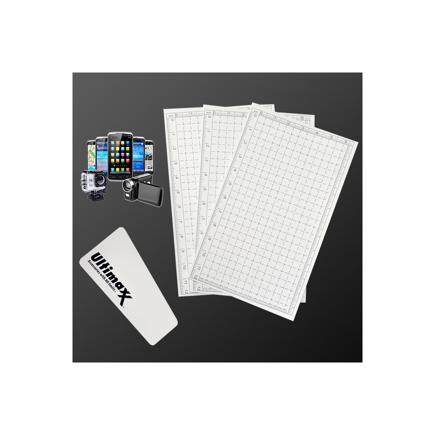 3 PROTECTEURS d’ÉCRAN universels faciles à découper d’Ultimaxx pour plusieurs écrans d’appareils