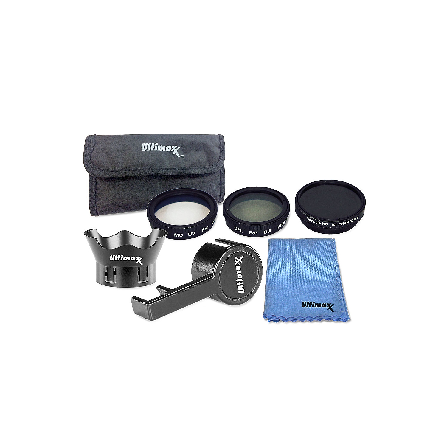 Ultimaxx DJI PH3 FILTER KIT - UV,CPL,V-ND,CAP, HOOD,CLOTH,CASE
