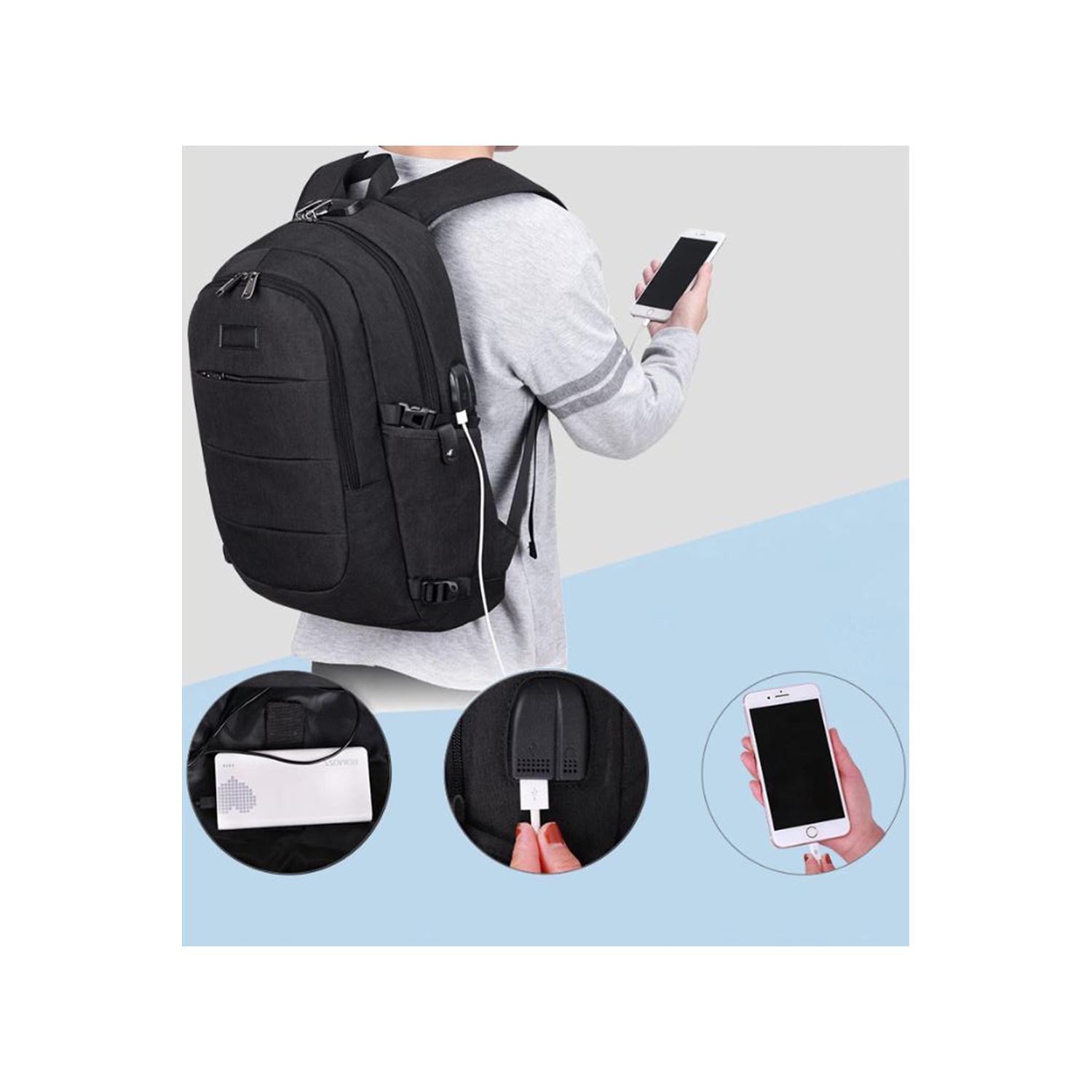 Laptop Travel Slim Backpack Water Resistant Anti-Theft Bag with USB Charging Port and Lock 15.6 Inch Computer Business Backpacks for Men Women