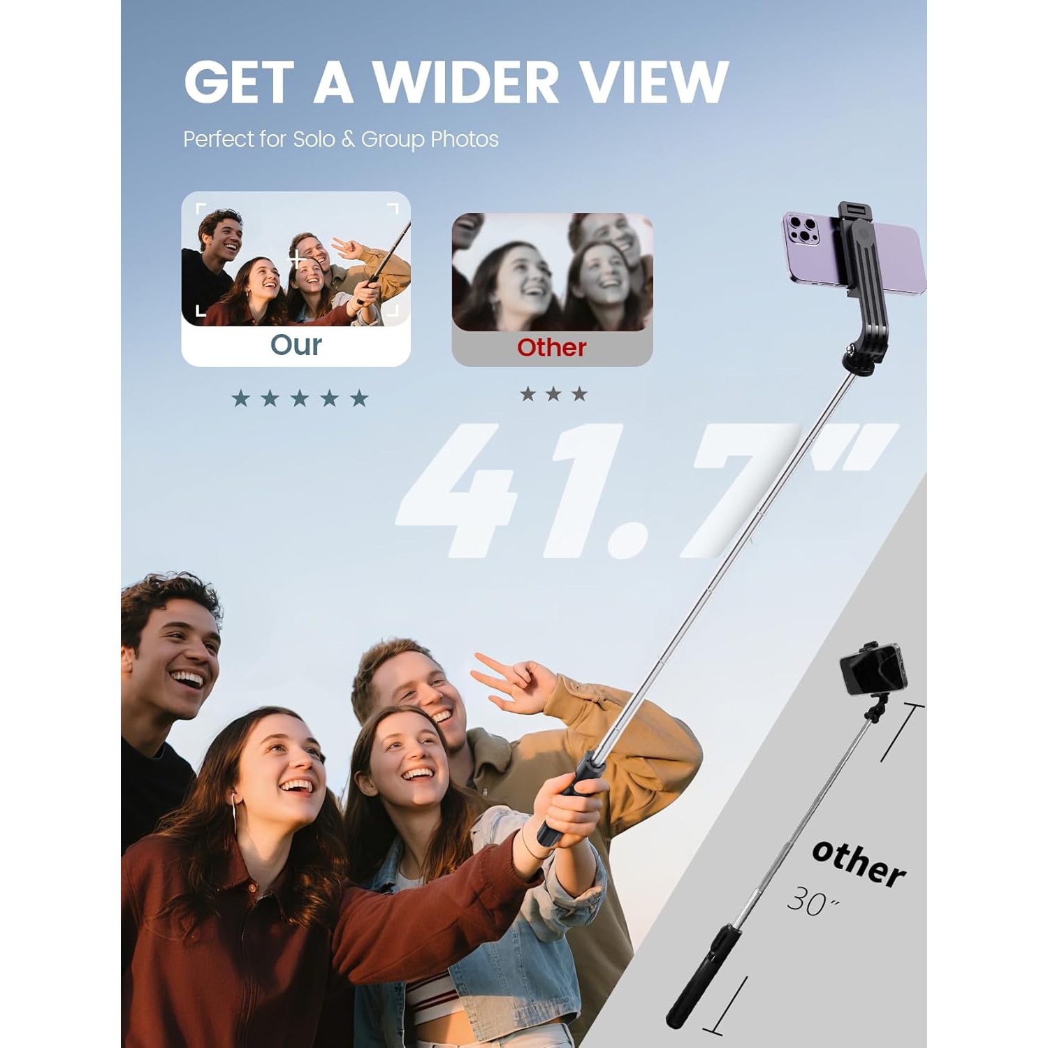 Trépied pour perche à égoportrait avec télécommande sans fil, support portatif pour téléphone de voyage, ajustable pour iPhone de 4 à 7&nbsp;po,