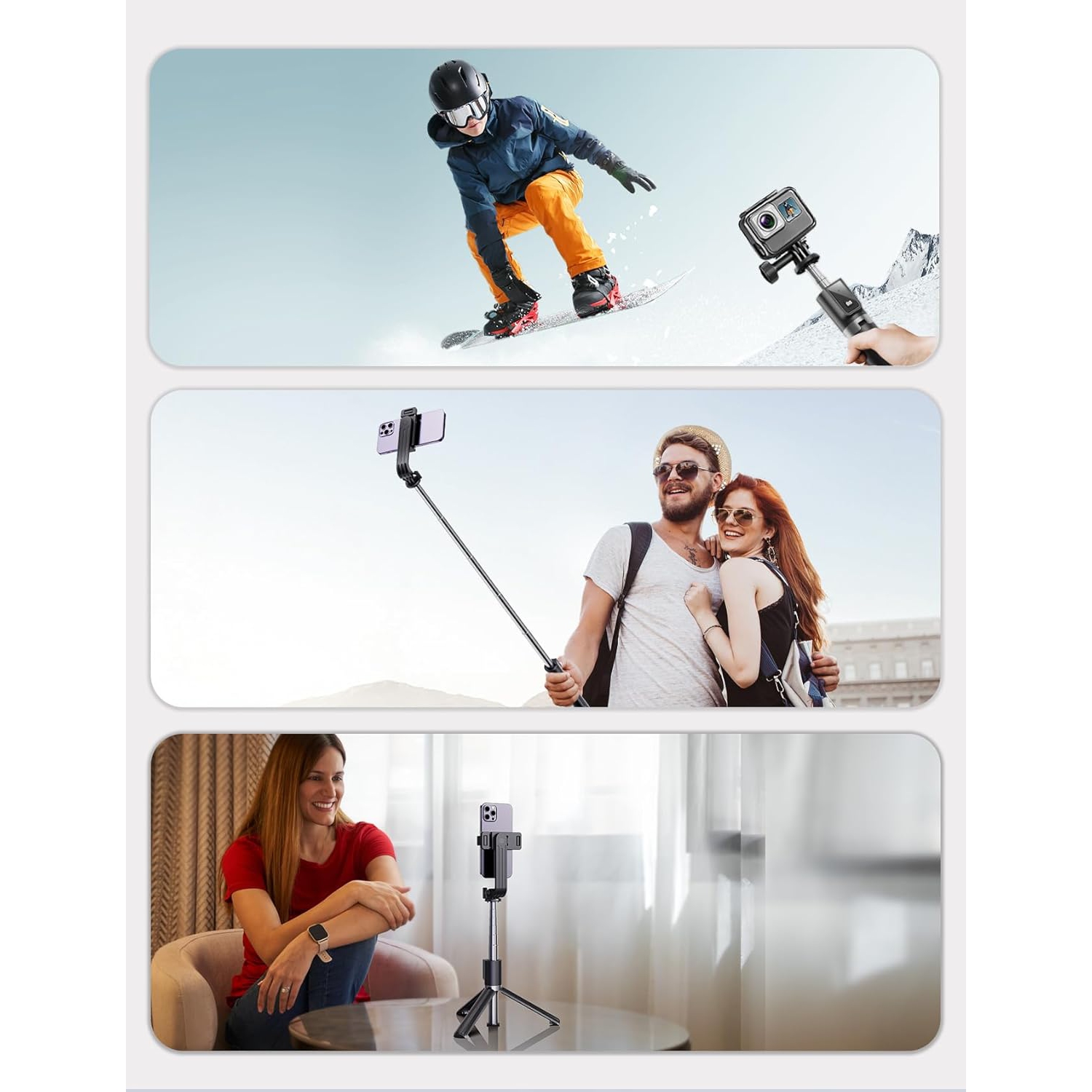 Trépied pour perche à égoportrait avec télécommande sans fil, support portatif pour téléphone de voyage, ajustable pour iPhone de 4 à 7&nbsp;po,