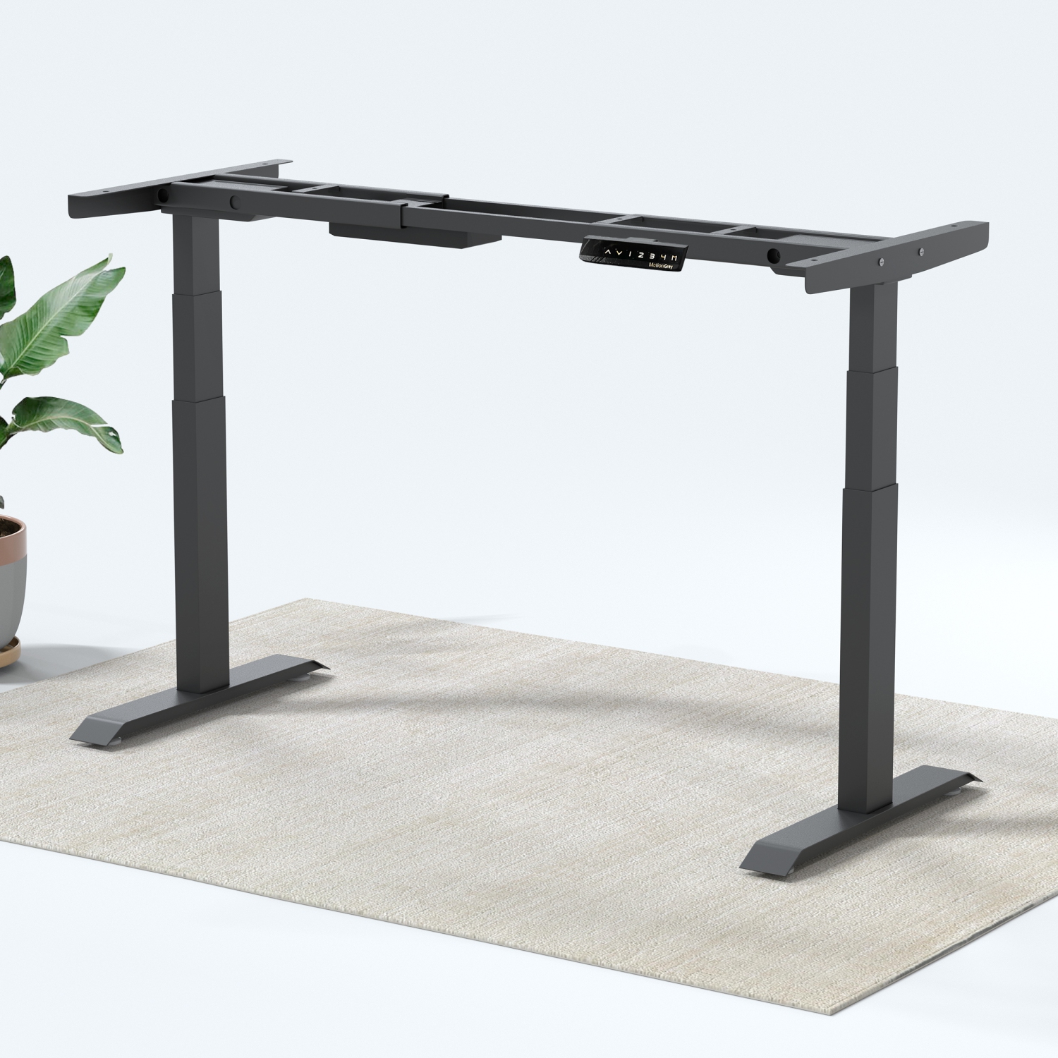 MotionGrey Height Adjustable German Electric Dual Motors Sit to Stand Computer Home and Office Standing Desk Riser - Black Frame