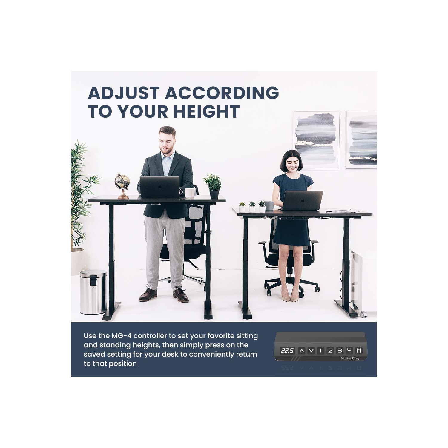 MotionGrey Height Adjustable German Electric Dual Motors Sit to Stand Computer Home and Office Standing Desk Riser - Black Frame