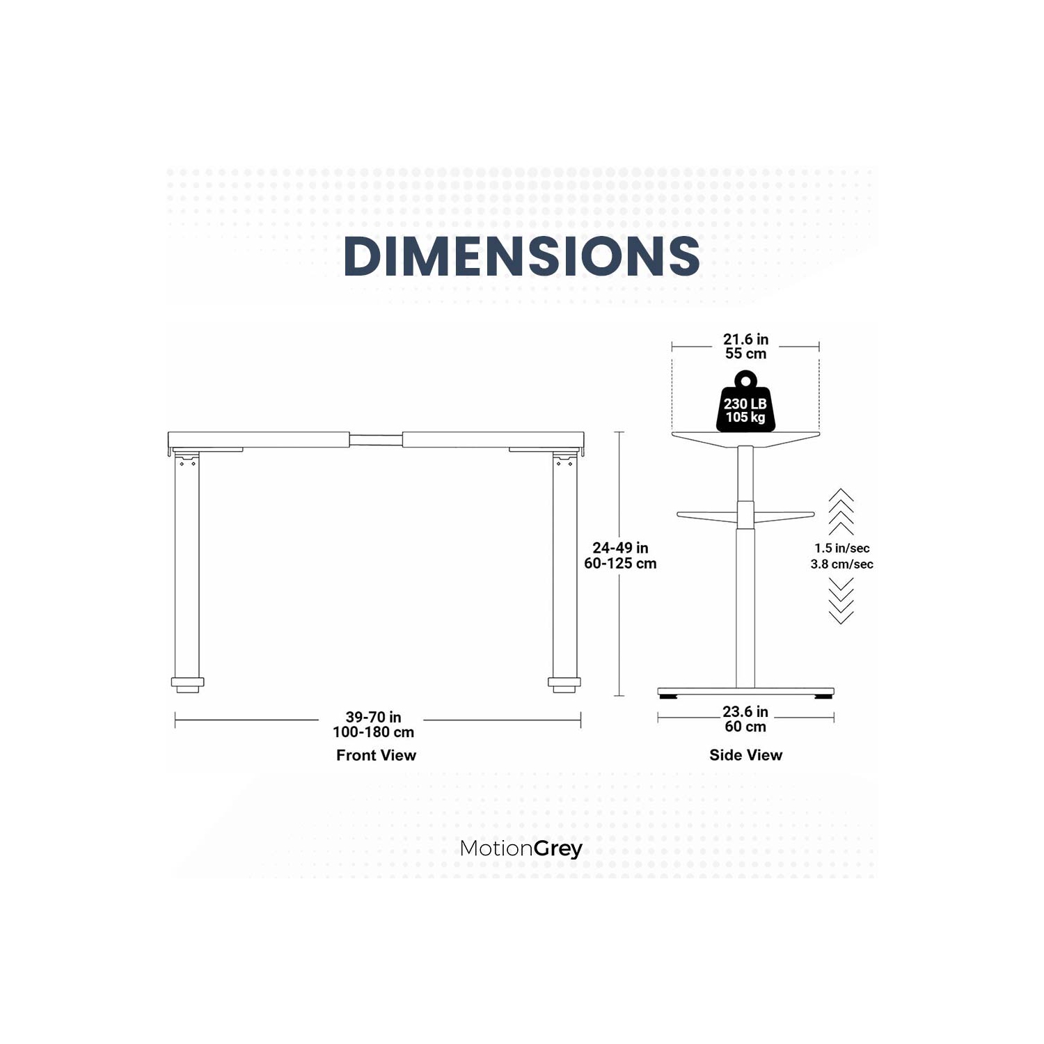 MotionGrey Height Adjustable German Electric Dual Motors Sit to Stand Computer Home and Office Standing Desk Riser - Black Frame