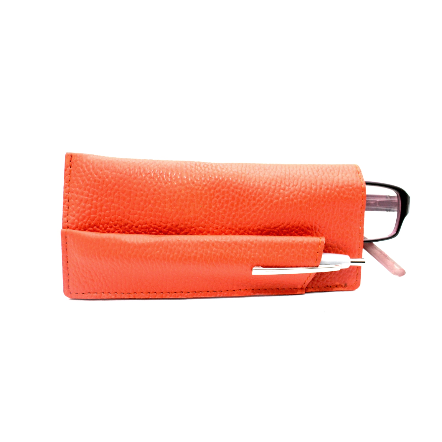 Étui à lunettes en cuir avec boucle à stylo Calabria d’Ashlin - Tangerine