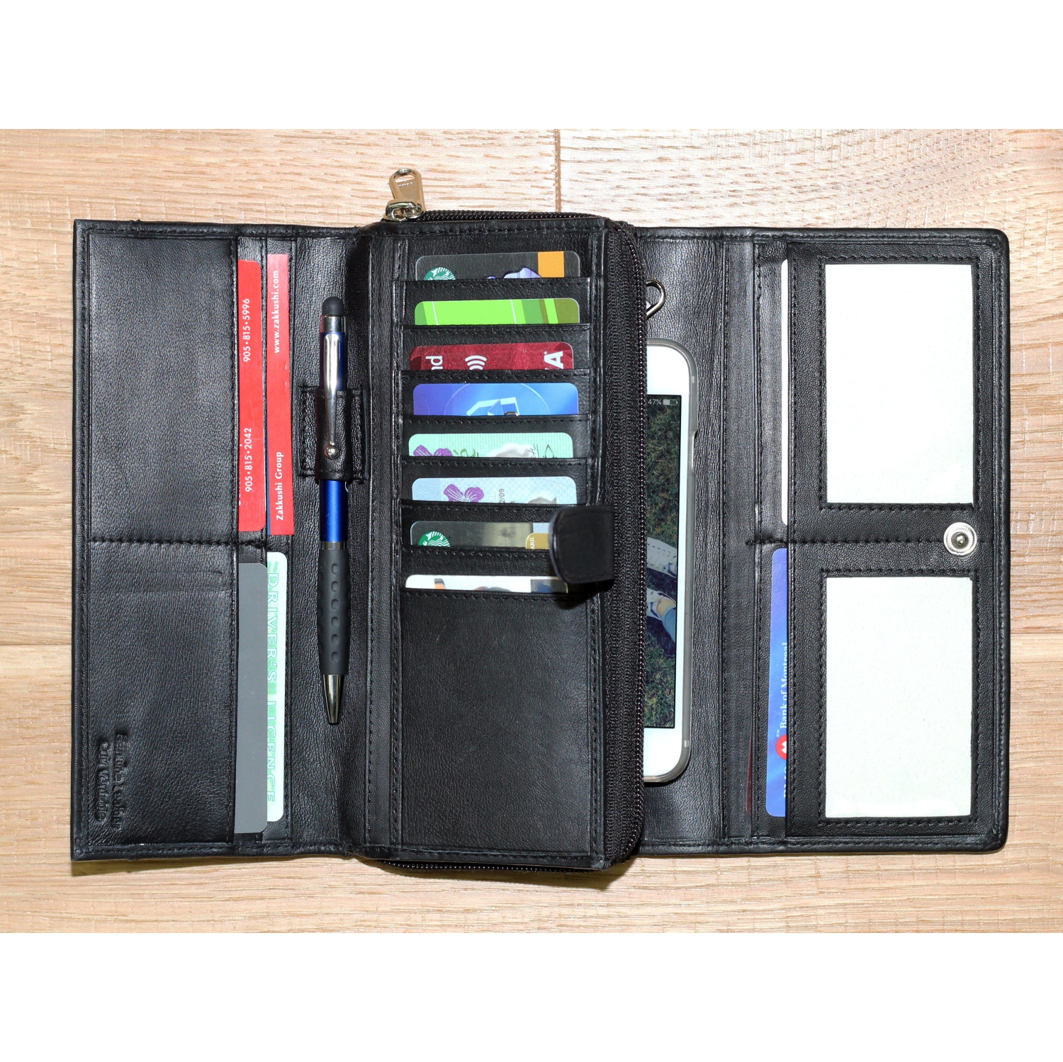 Ashlin 7" Leather Organizer Wallet - Black