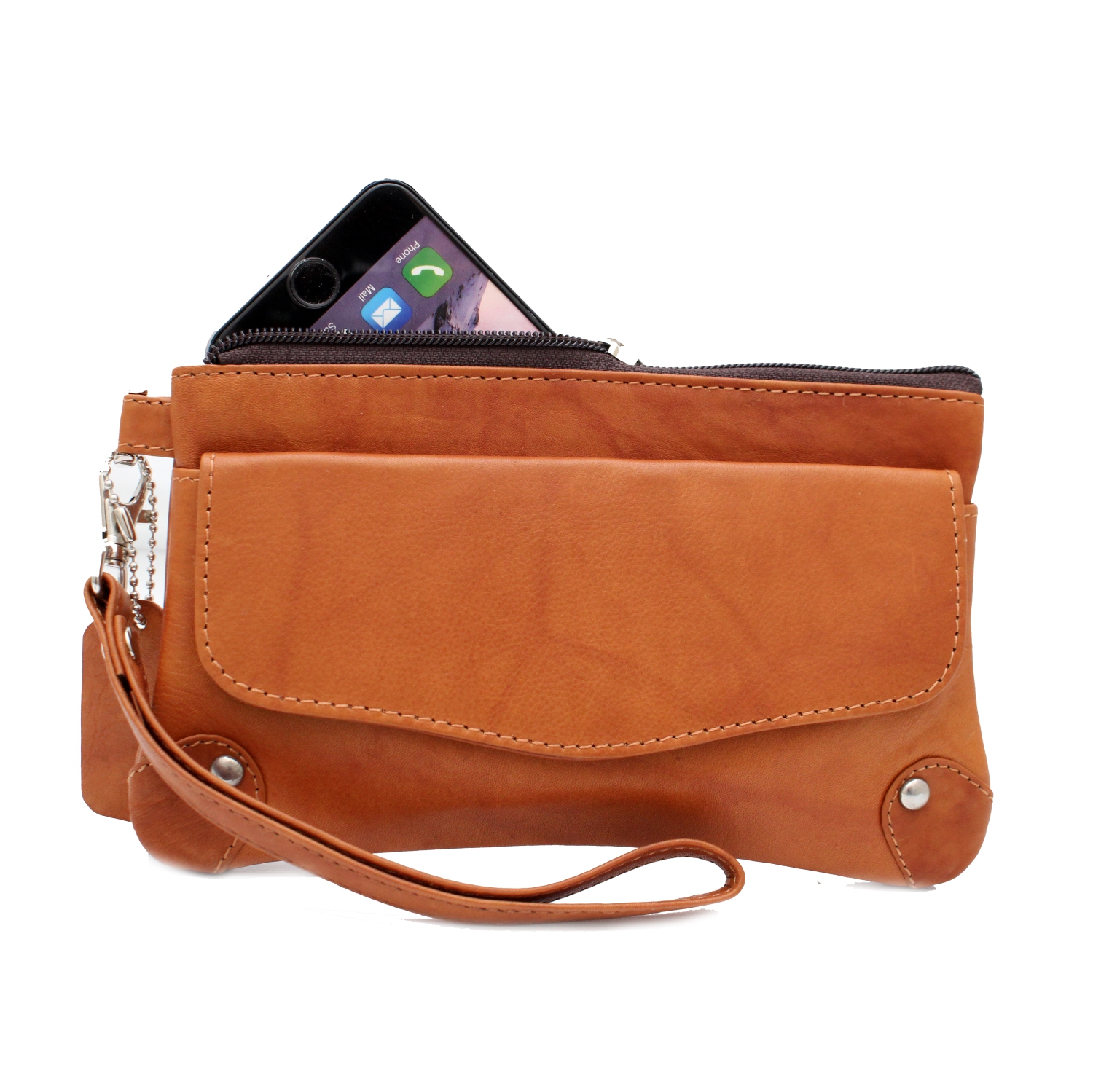 Étui-portefeuille en cuir avec dragonne Catarine d’Ashlin - Brun pâle