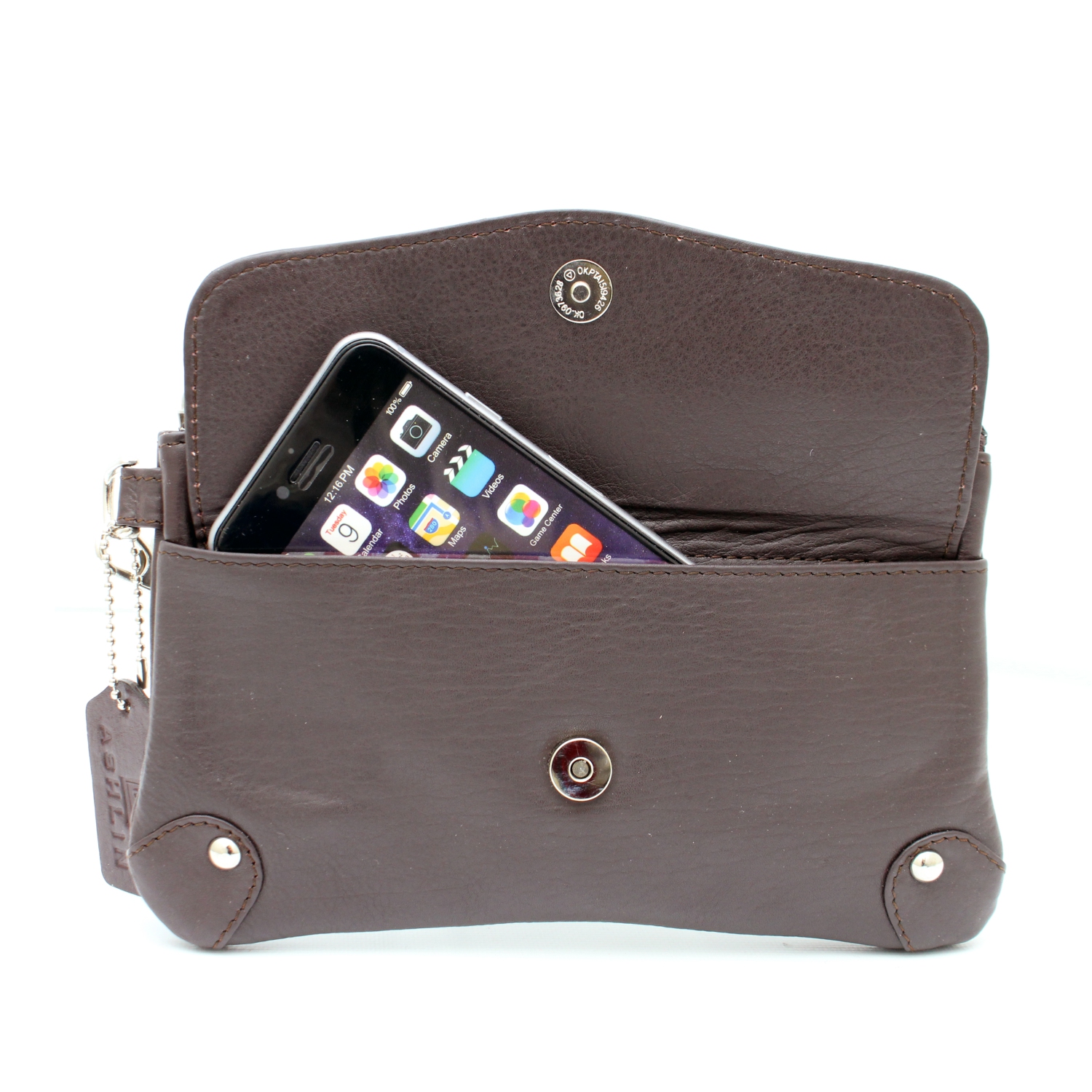 Étui-portefeuille en cuir avec dragonne Catarine d’Ashlin - Brun foncé