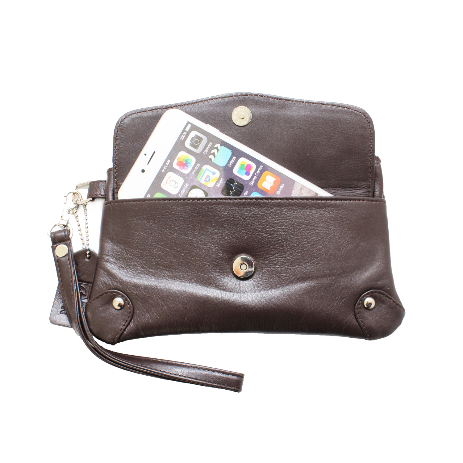 Étui-portefeuille en cuir avec dragonne Catarine d’Ashlin - Brun foncé