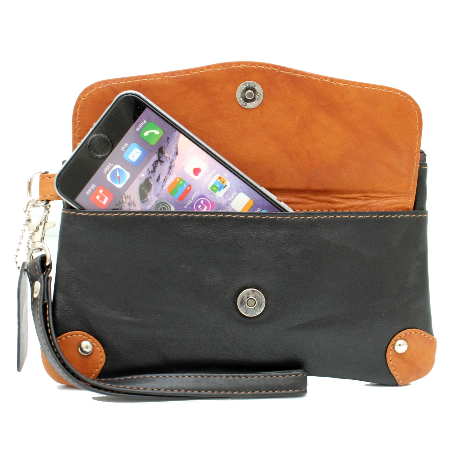 Étui-portefeuille en cuir avec dragonne Catarine d’Ashlin - Noir-brun