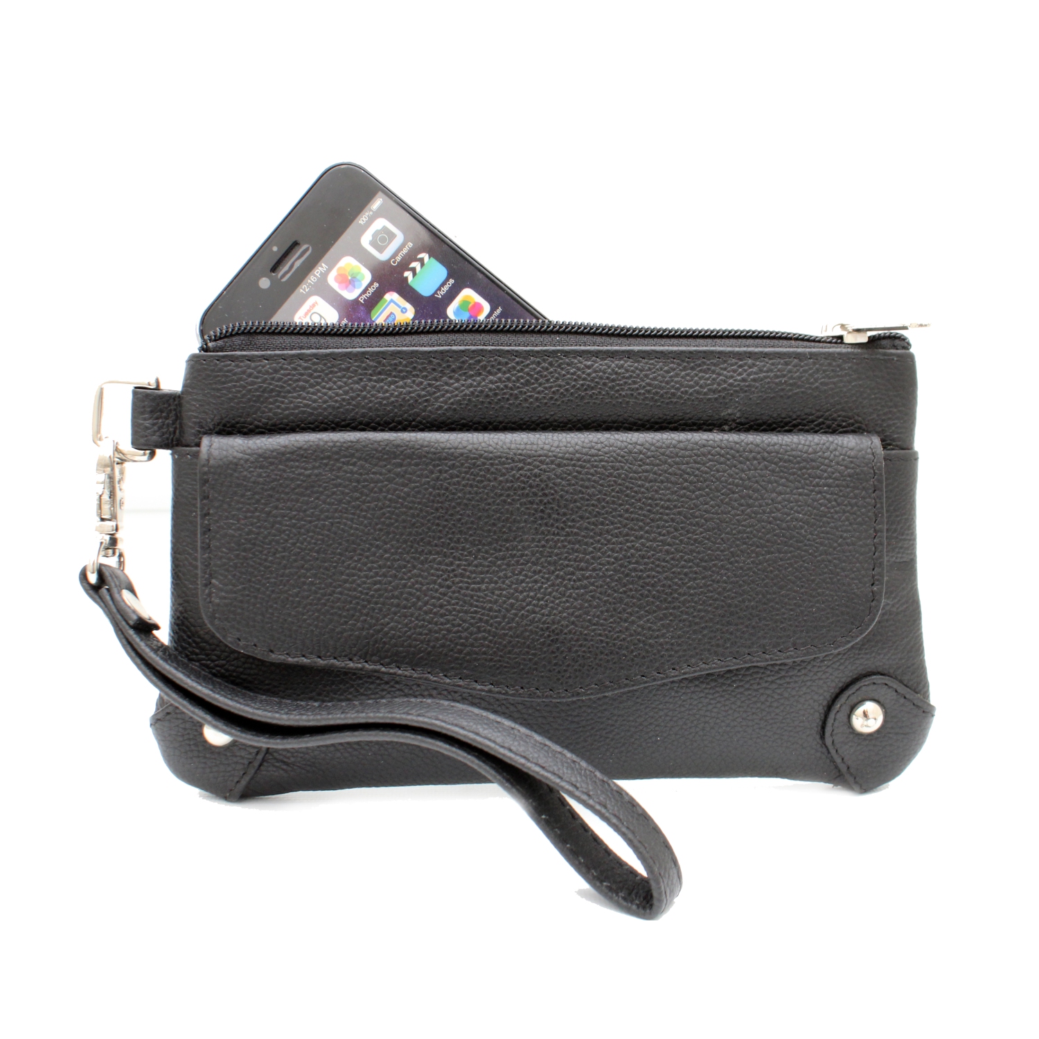 Étui-portefeuille en cuir avec dragonne Catarine d’Ashlin - Brun foncé