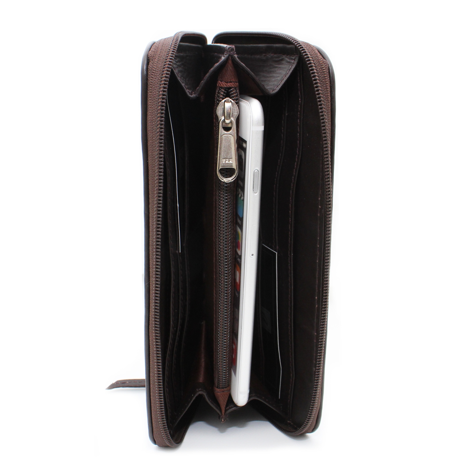 Pochette-portefeuille en cuir à deux rabats Mercer d’Ashlin - Brun foncé