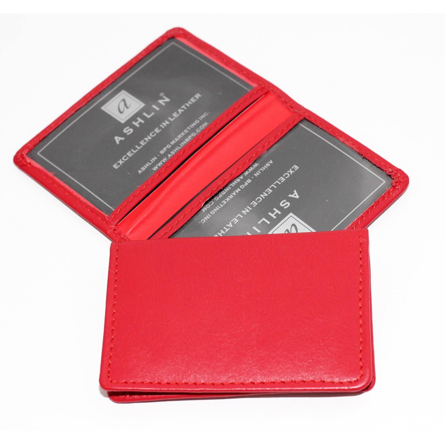 Ashlin Chatham Slim Bi-Fold Leather ID Holder - Fire Engine Red