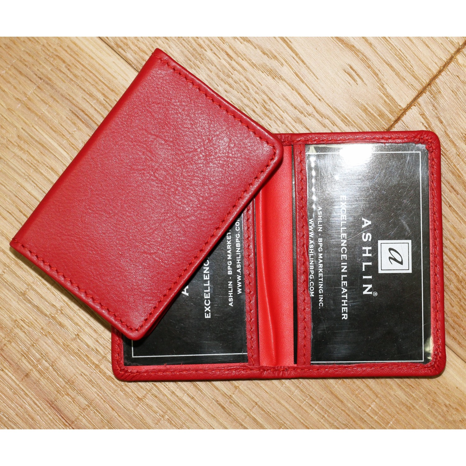 Ashlin Chatham Slim Bi-Fold Leather ID Holder - Fire Engine Red