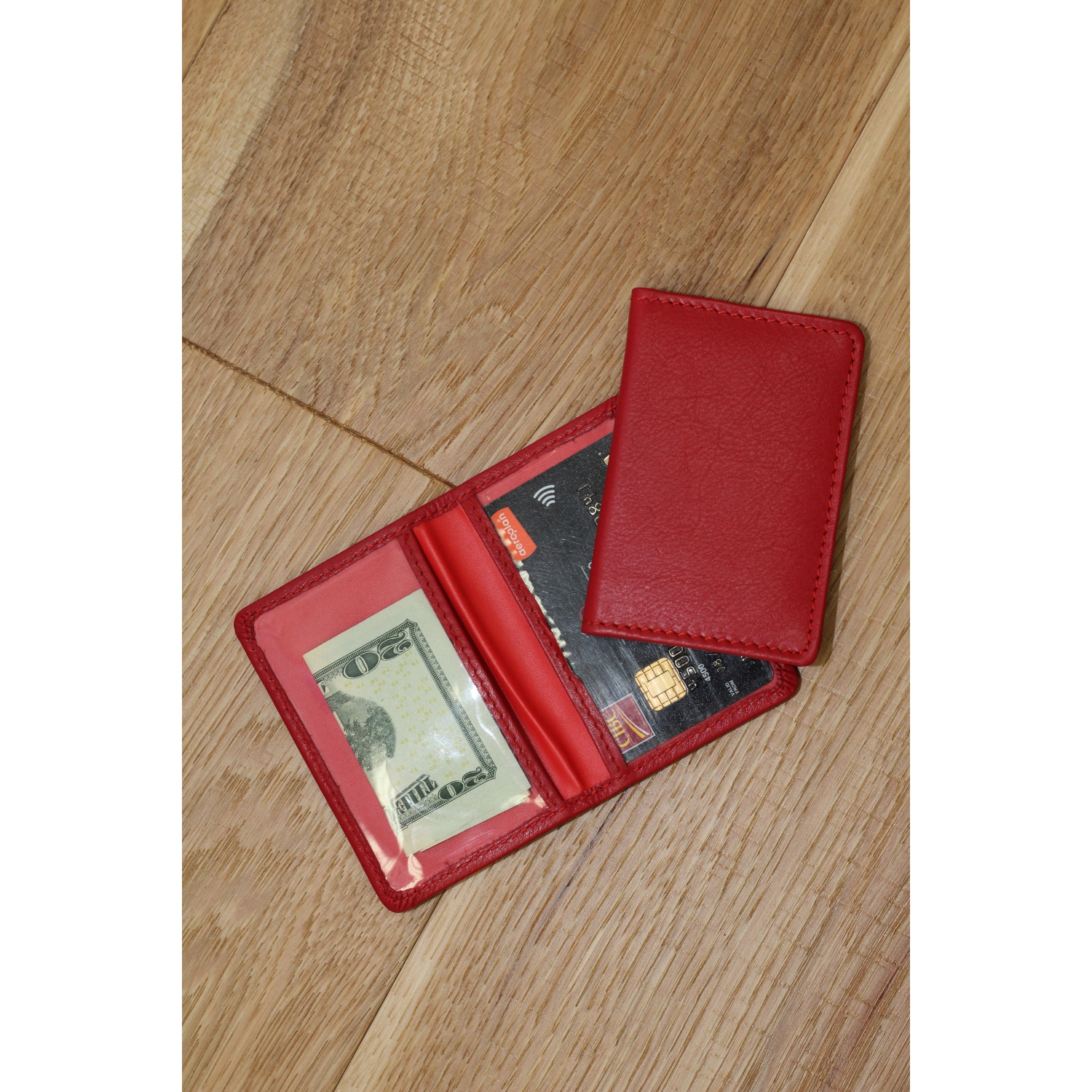 Ashlin Chatham Slim Bi-Fold Leather ID Holder - Fire Engine Red