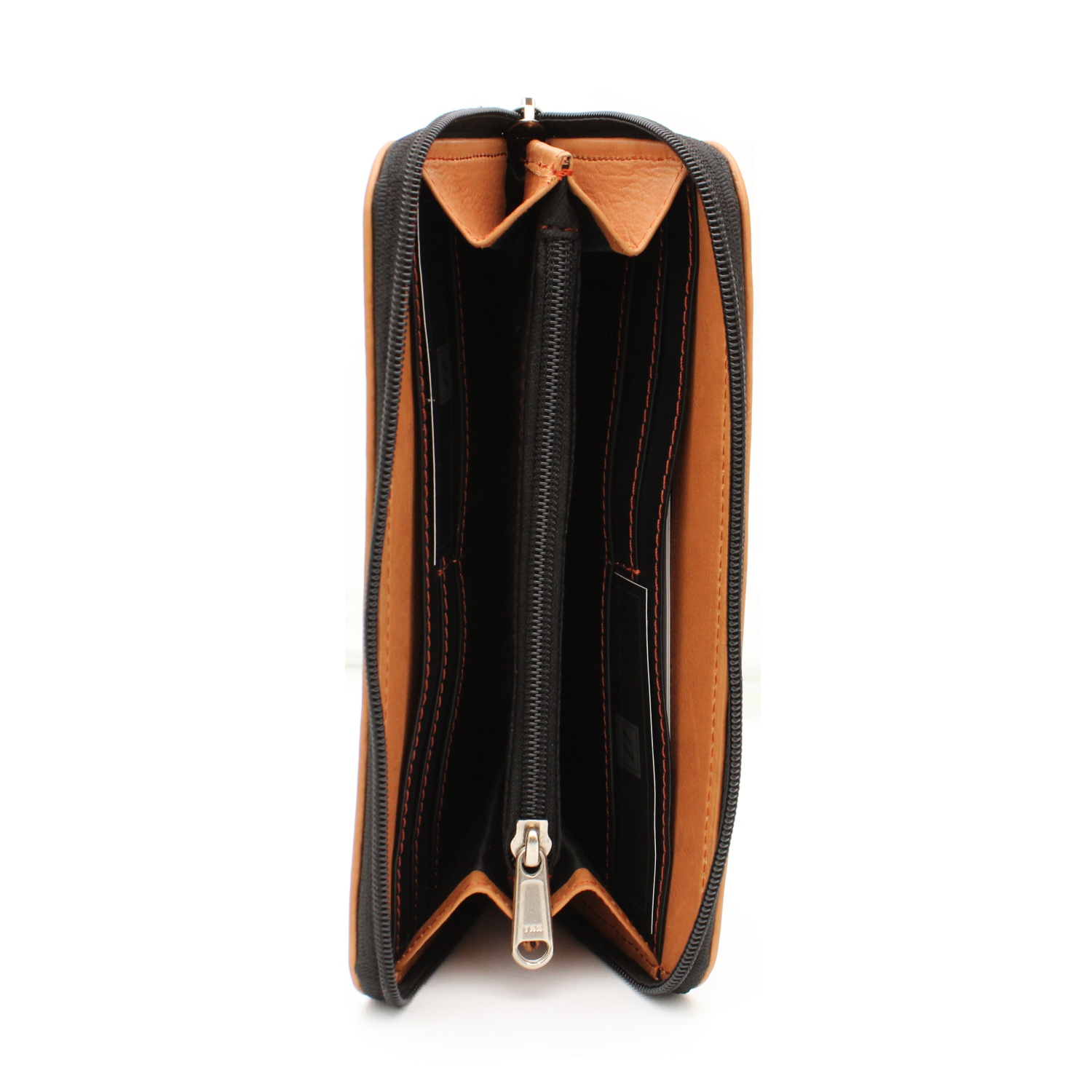 Pochette-portefeuille en cuir à deux rabats Mercer d’Ashlin - Noir-orange