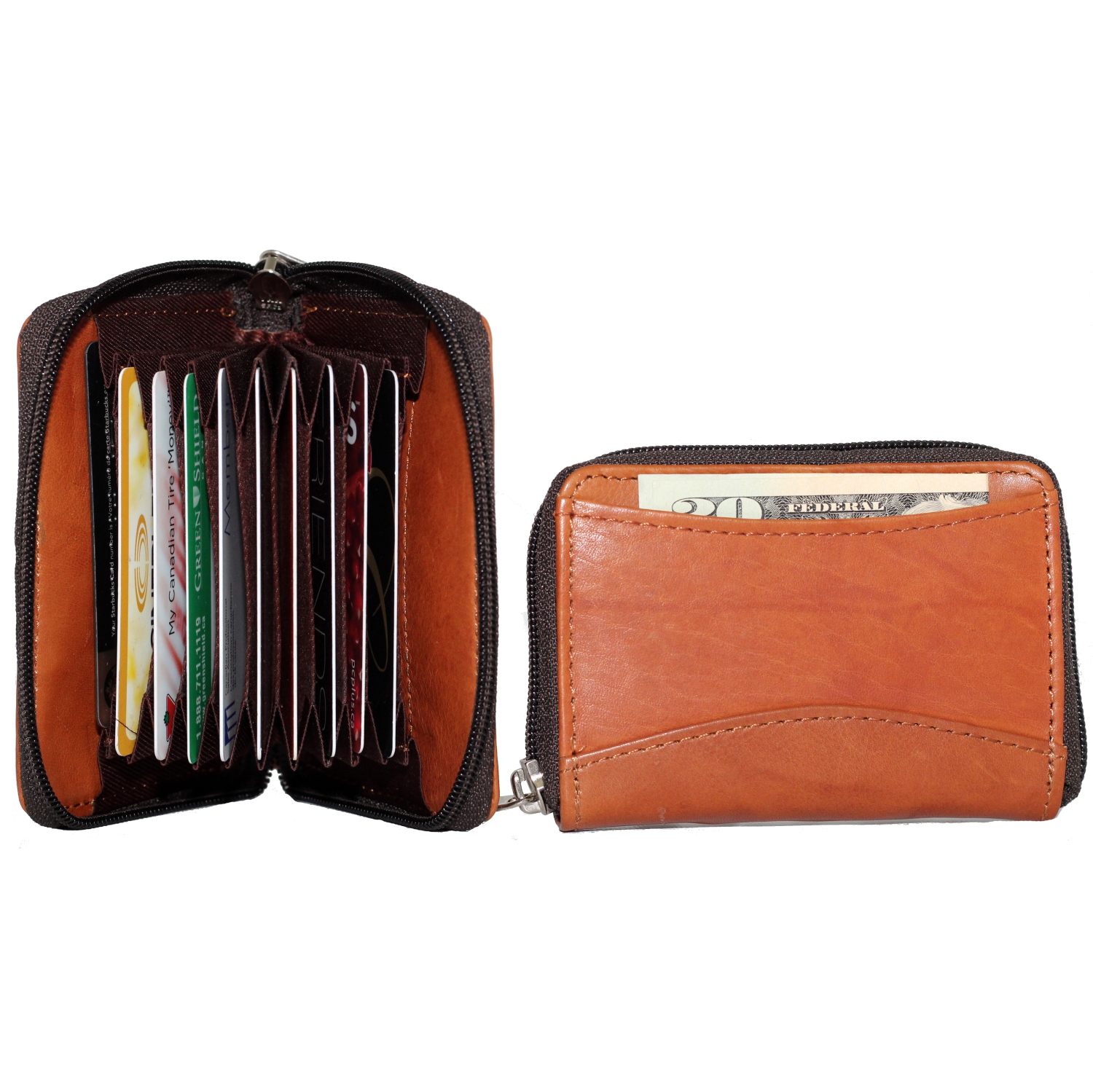 Ashlin Accordian Zippered Credit Card Case - Medium Brown