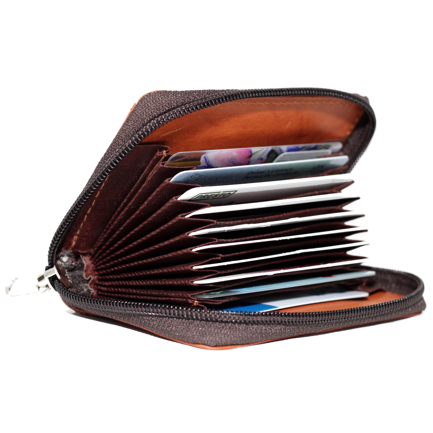 Ashlin Accordian Zippered Credit Card Case - Medium Brown