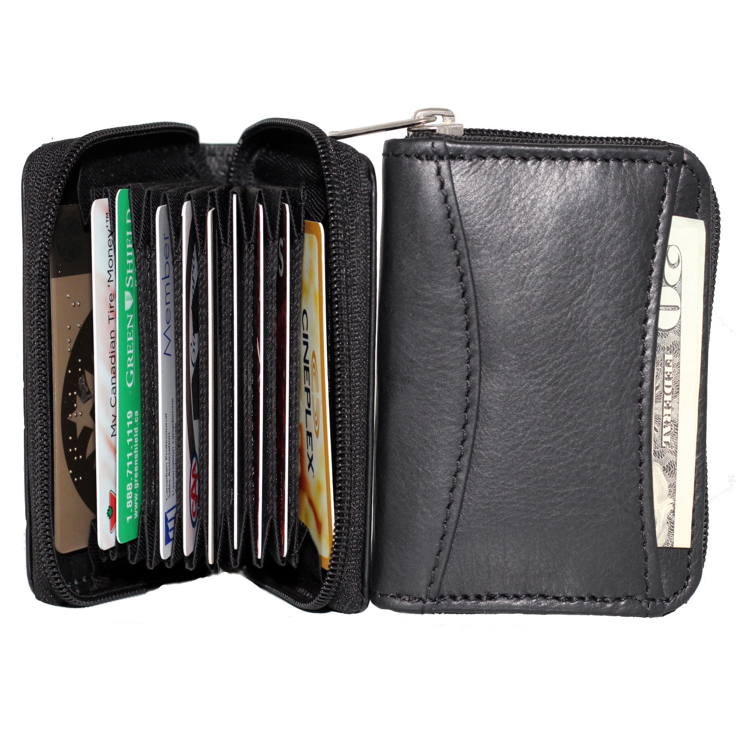 Étui à fermeture à glissière accordéon pour cartes de crédit d’Ashlin - Noir