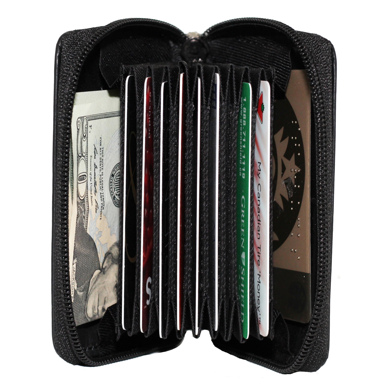 Étui à fermeture à glissière accordéon pour cartes de crédit d’Ashlin - Noir