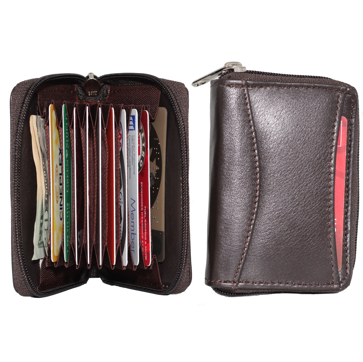 Étui à cartes de crédit à fermeture à glissière accordéon d’Ashlin - Brun foncé