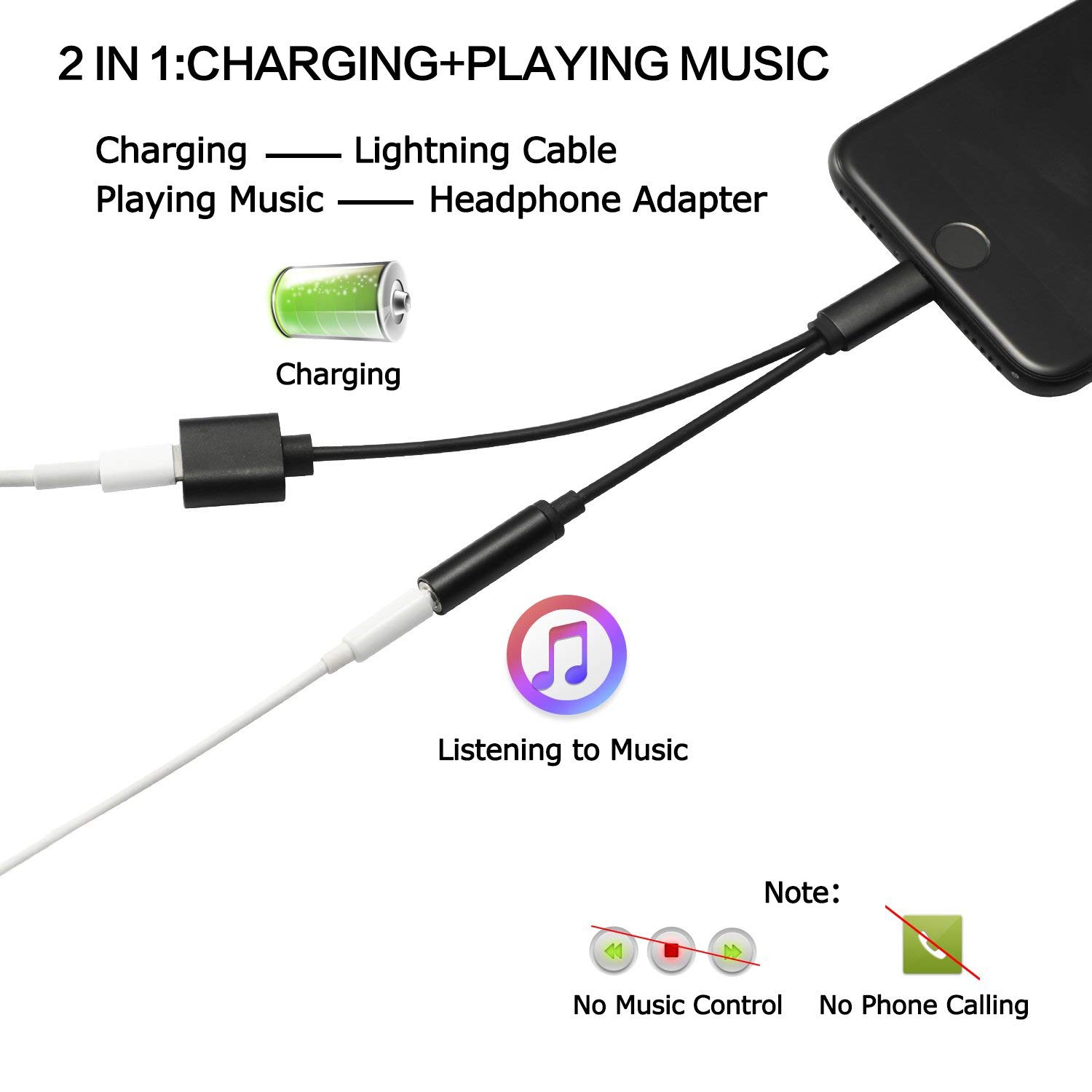 iPhone Splitter Lightning Charger and Lightning to 3.5mm AUX Headphone Jack Audio Adapter