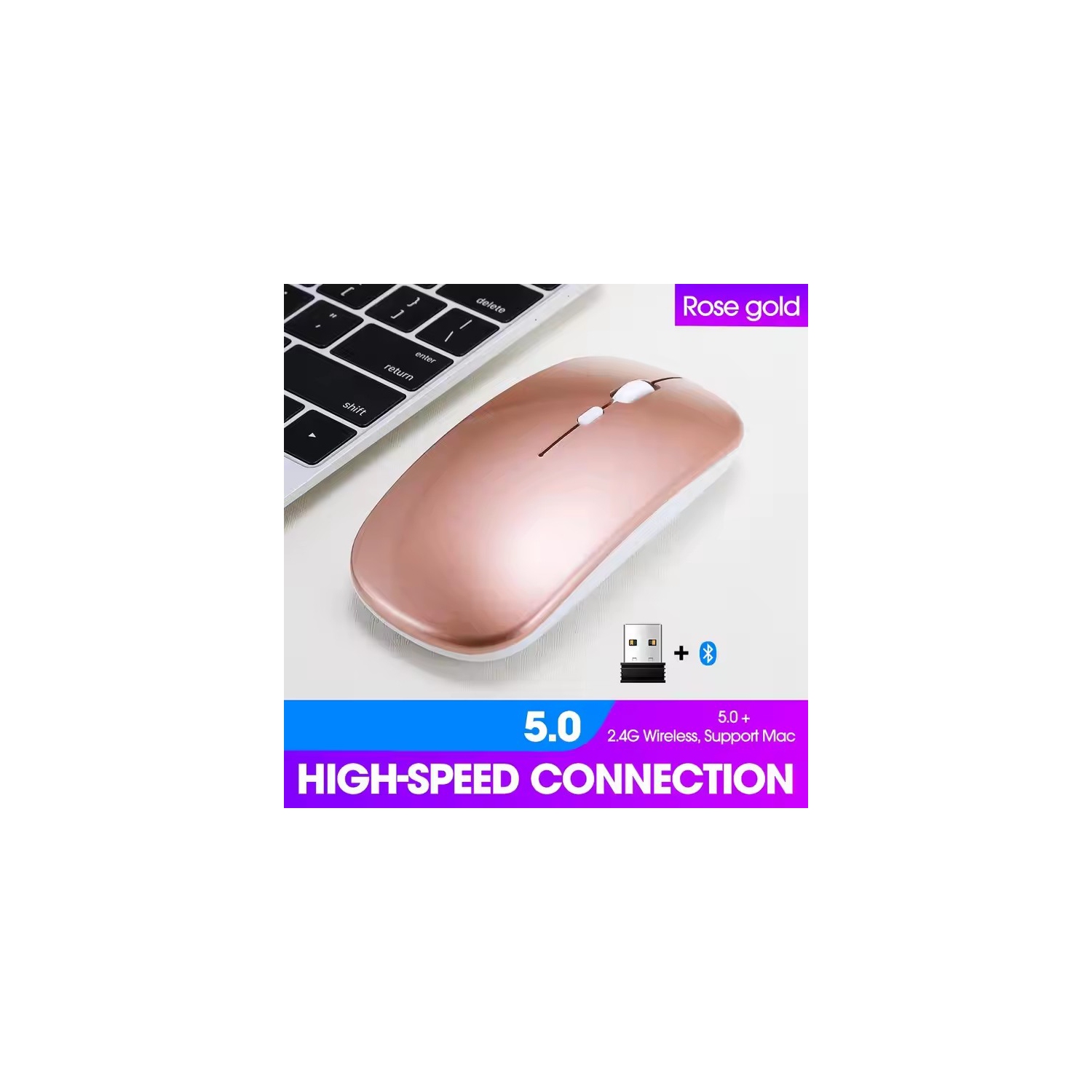 Wireless Rechargeable Silent Ergonomic Mouse Slim Dual Model Bluetooth & USB 2.4G for PC Laptop iMac Mac Pro, Desktop Computer, Chromebook, iPhone