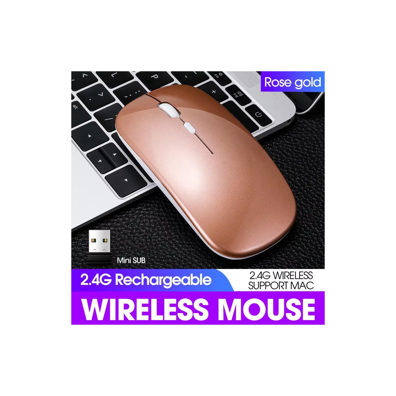 Wireless Rechargeable Silent Ergonomic Mouse Slim Dual Model Bluetooth & USB 2.4G for PC Laptop iMac Mac Pro, Desktop Computer, Chromebook, iPhone