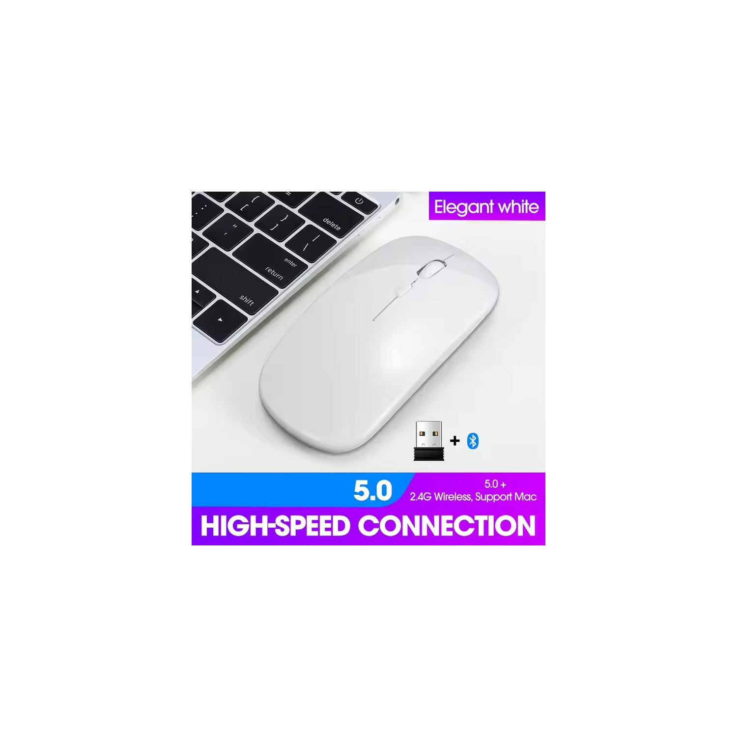 Wireless Rechargeable Silent Ergonomic Mouse Slim Dual Model Bluetooth & USB 2.4G for PC Laptop iMac Mac Pro, Desktop Computer, Chromebook, iPhone