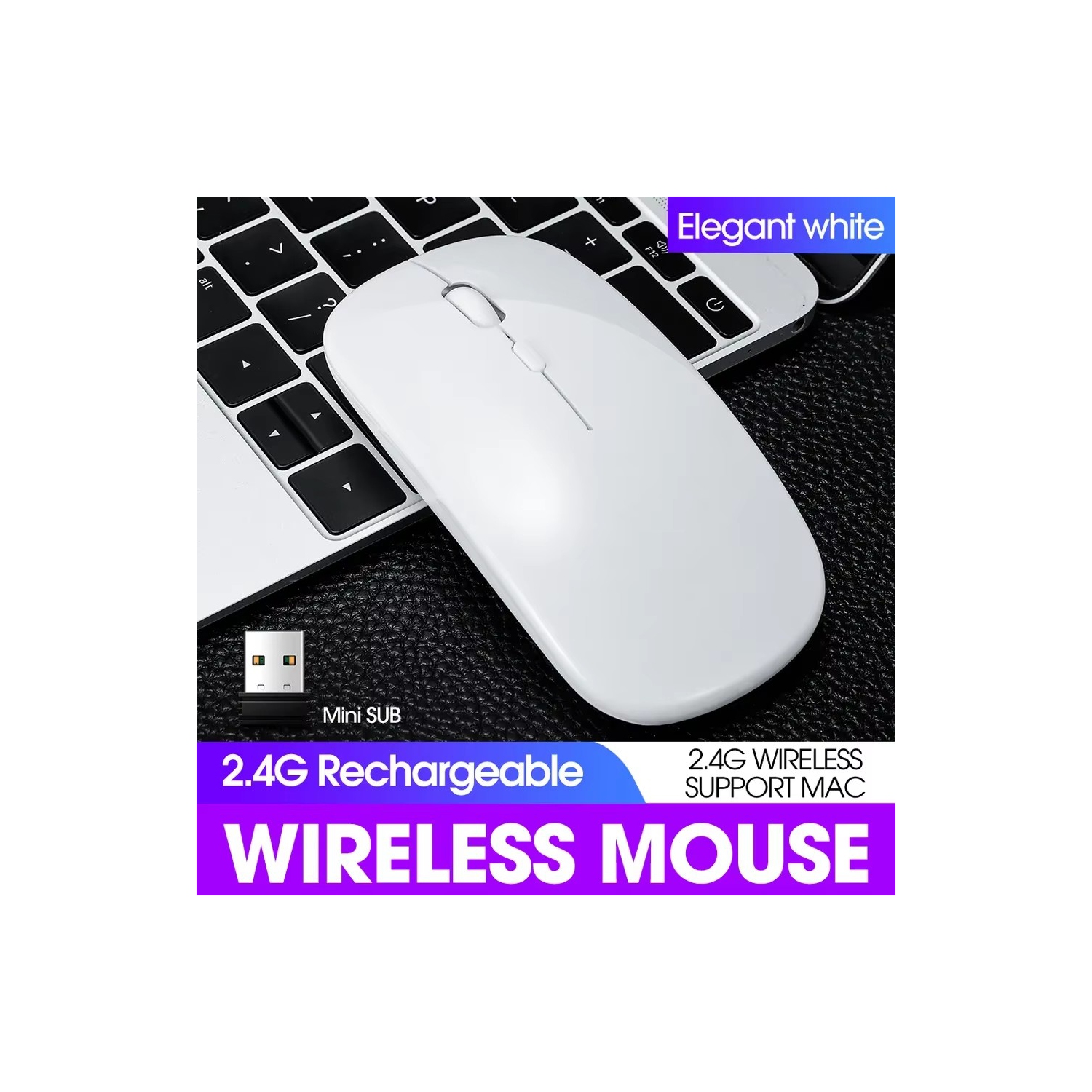Wireless Rechargeable Silent Ergonomic Mouse Slim Dual Model Bluetooth & USB 2.4G for PC Laptop iMac Mac Pro, Desktop Computer, Chromebook, iPhone