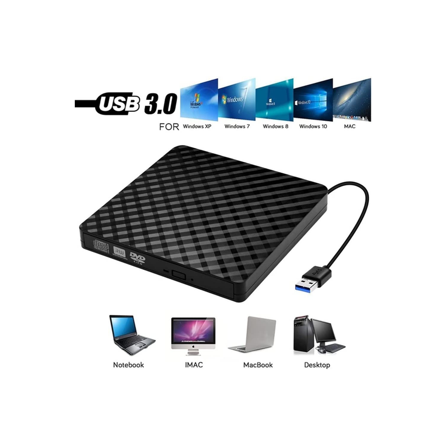 navor External CD / DVD Drive USB 3.0, Portable High Speed Data Transfer RW Drive DVD/CD ROM Rewriter Burner, Compatible with Windows, Linux, Mac,