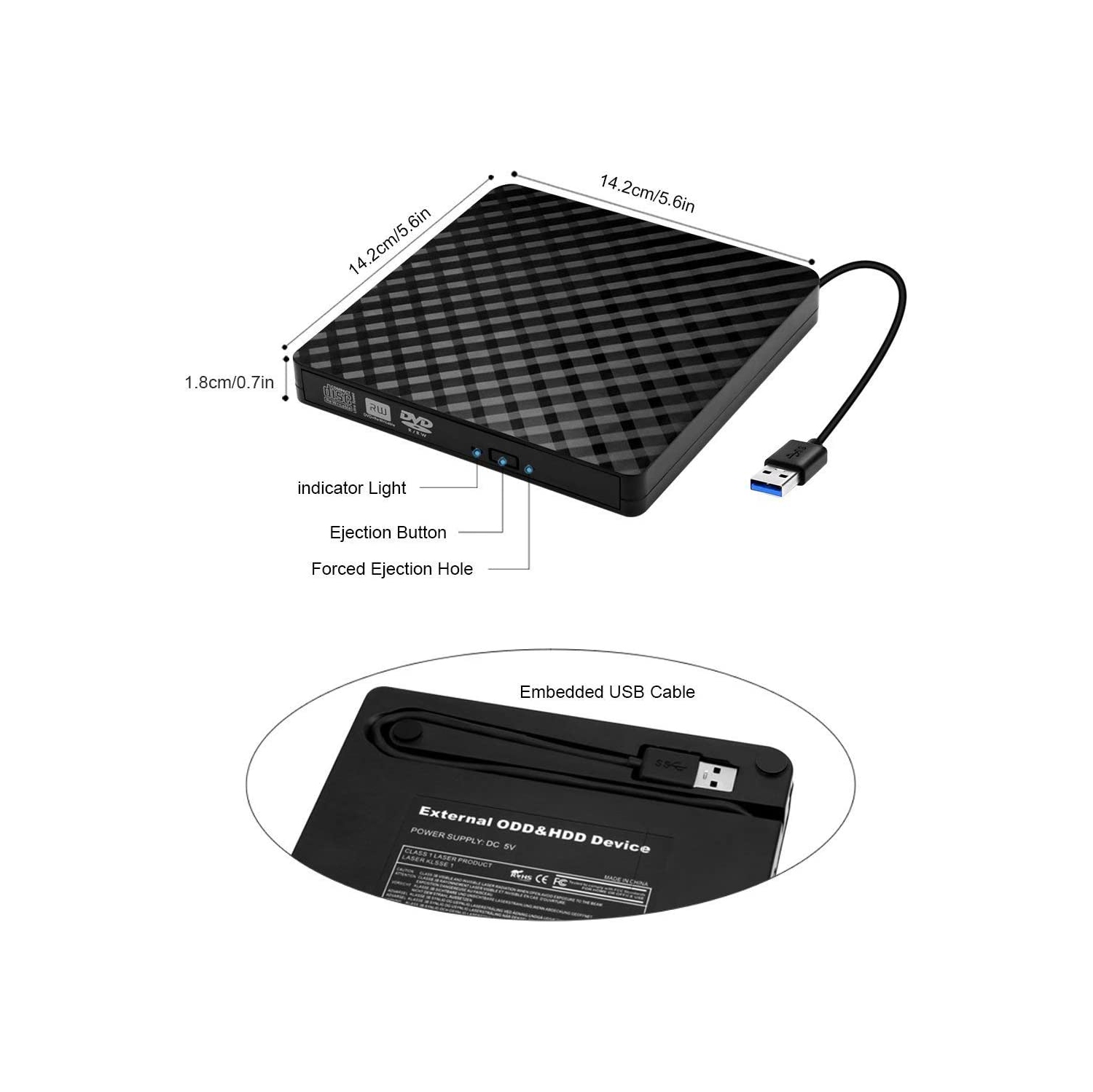 navor External CD / DVD Drive USB 3.0, Portable High Speed Data Transfer RW Drive DVD/CD ROM Rewriter Burner, Compatible with Windows, Linux, Mac,