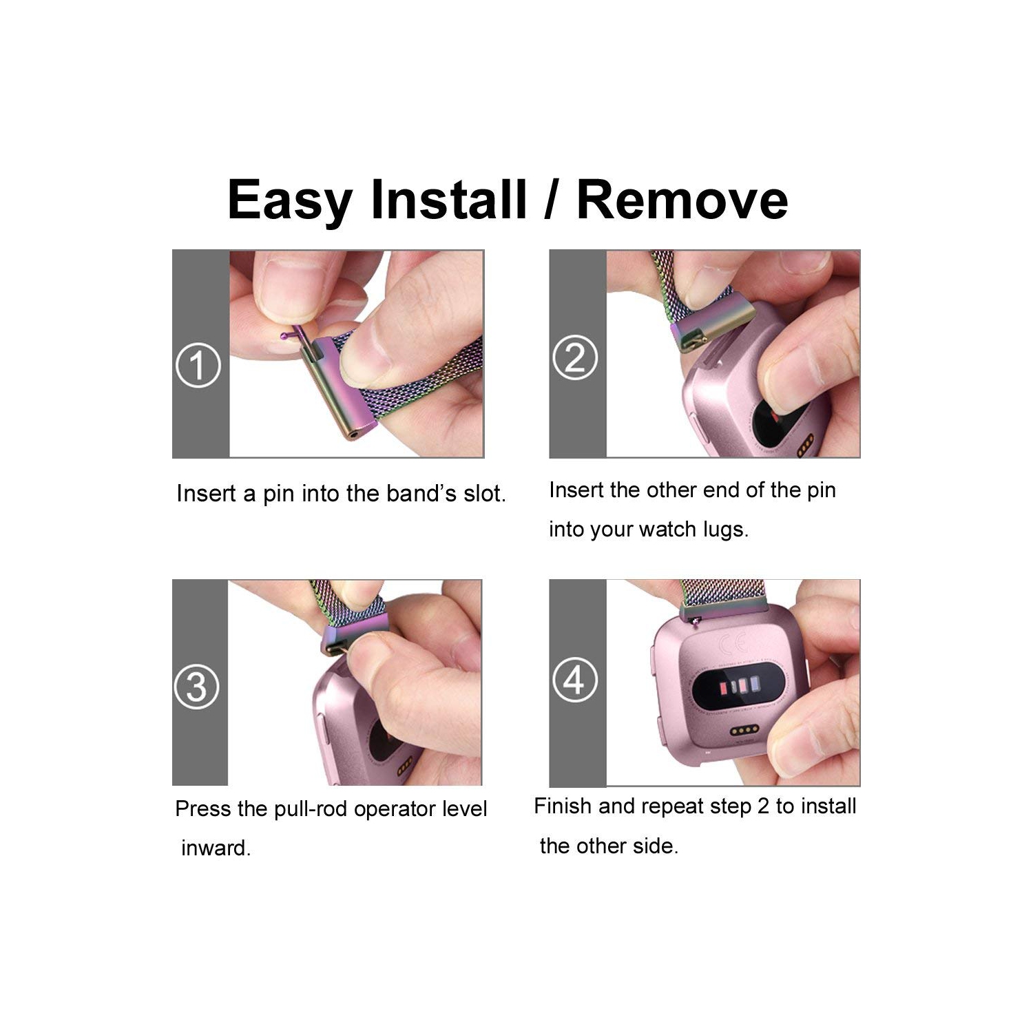 Bracelet Versa, Versa Lite, Versa 2, Versa se de Fitbit avec bracelet ajustable en métal et fermoir magnétique