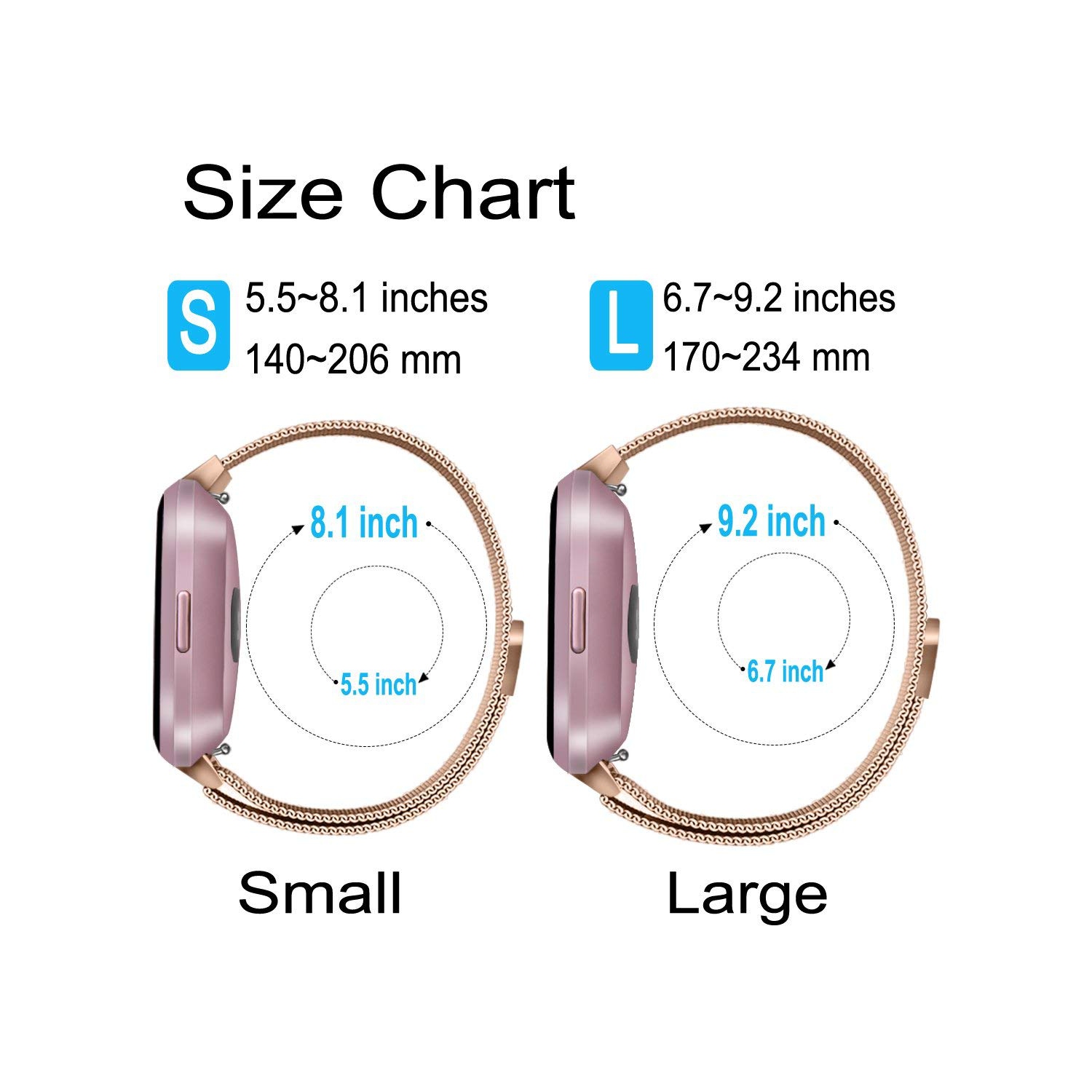 Bracelet Versa, Versa Lite, Versa 2, Versa se de Fitbit avec bracelet ajustable en métal et fermoir magnétique