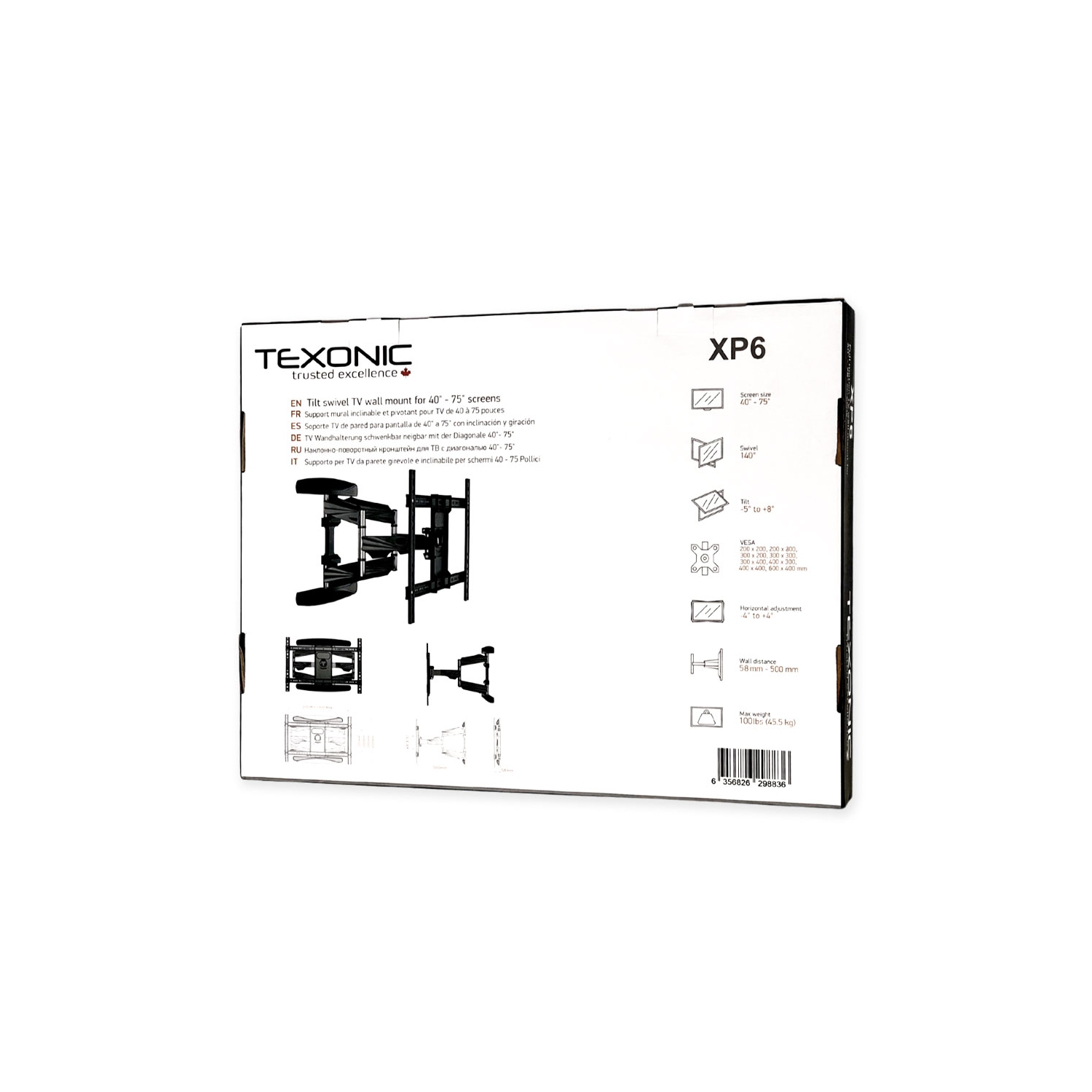 TEXONIC Support mural pour téléviseur à mouvement complet de 40 "à 75" | Profil mince