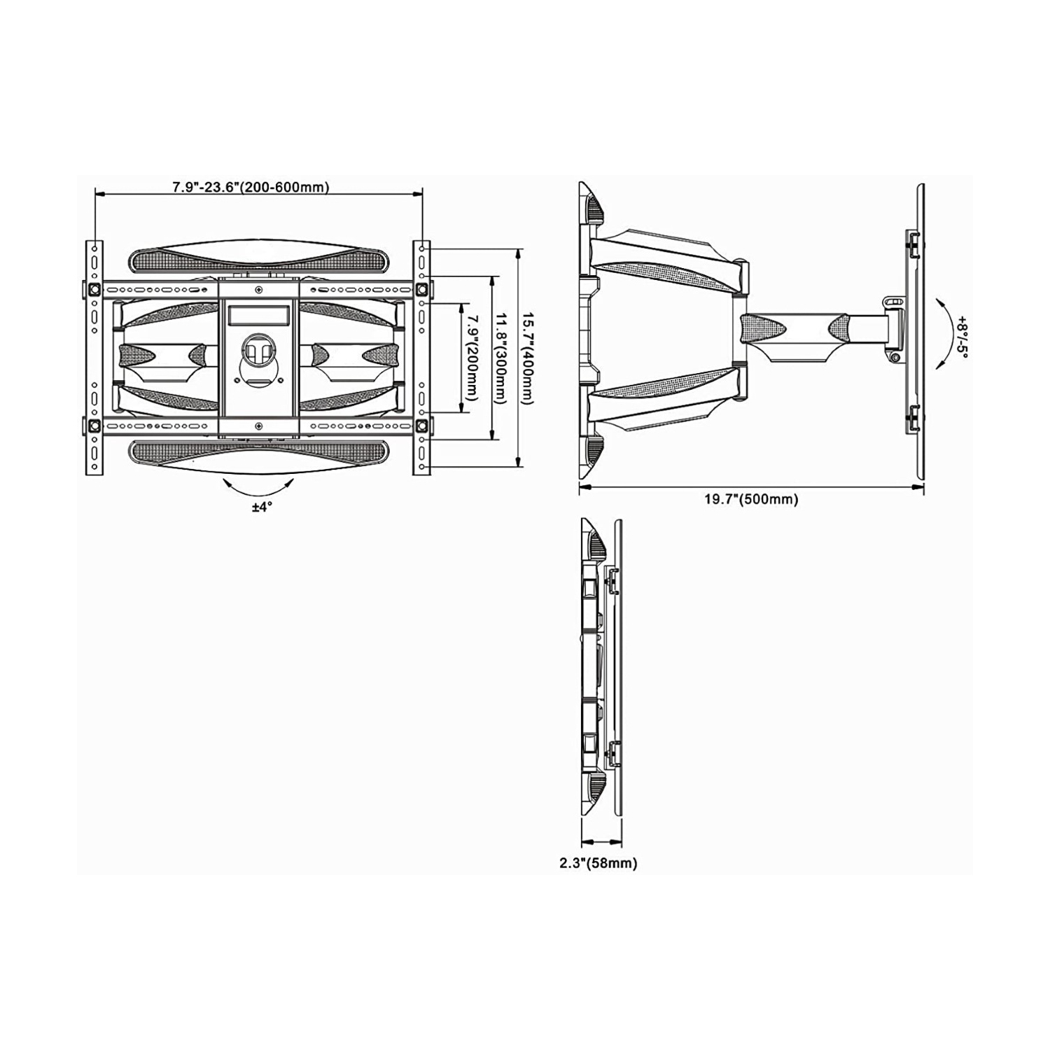 TEXONIC Support mural pour téléviseur à mouvement complet de 40 "à 75" | Profil mince